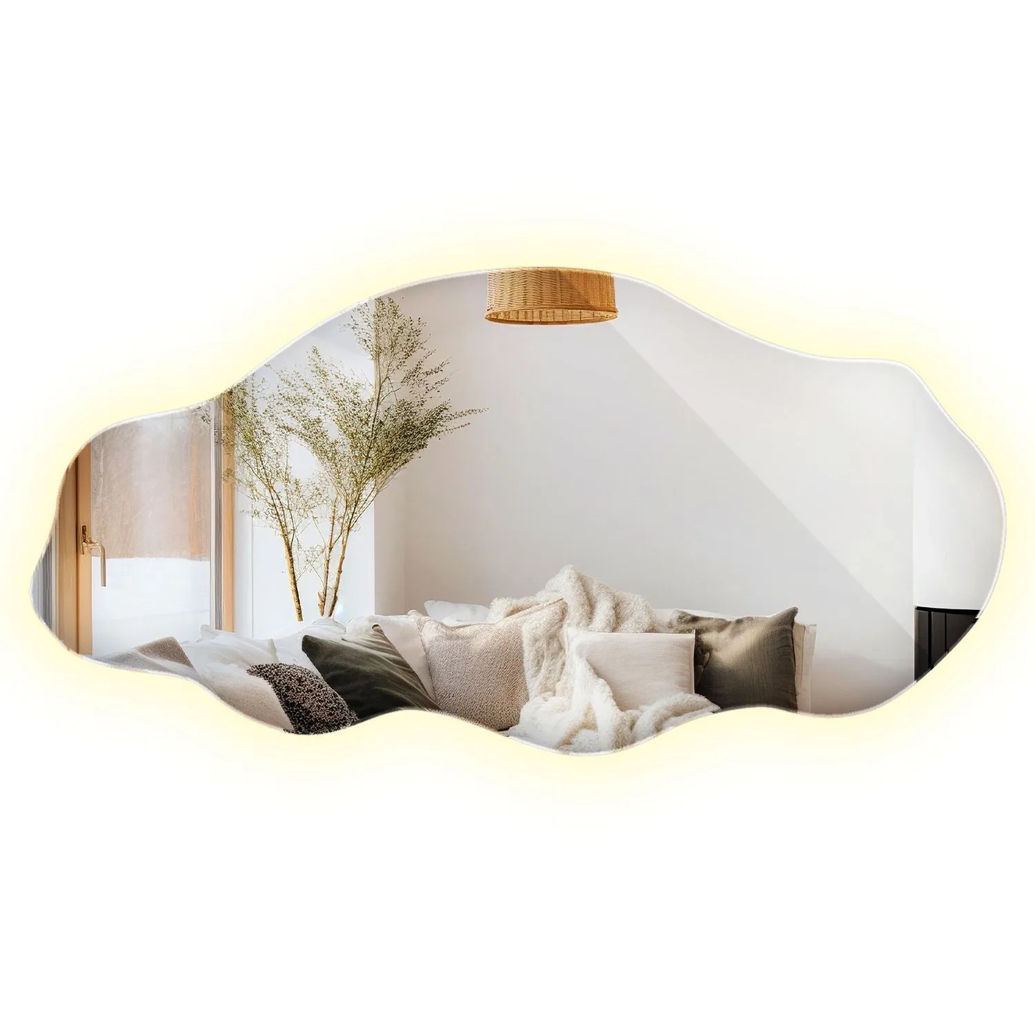 Wallfluent Spiegel Mit Licht 40x80 cm Unregelmäßige Form Mit Neutralweiß 4000K LED Licht Für Bad Und Schlafzimmer