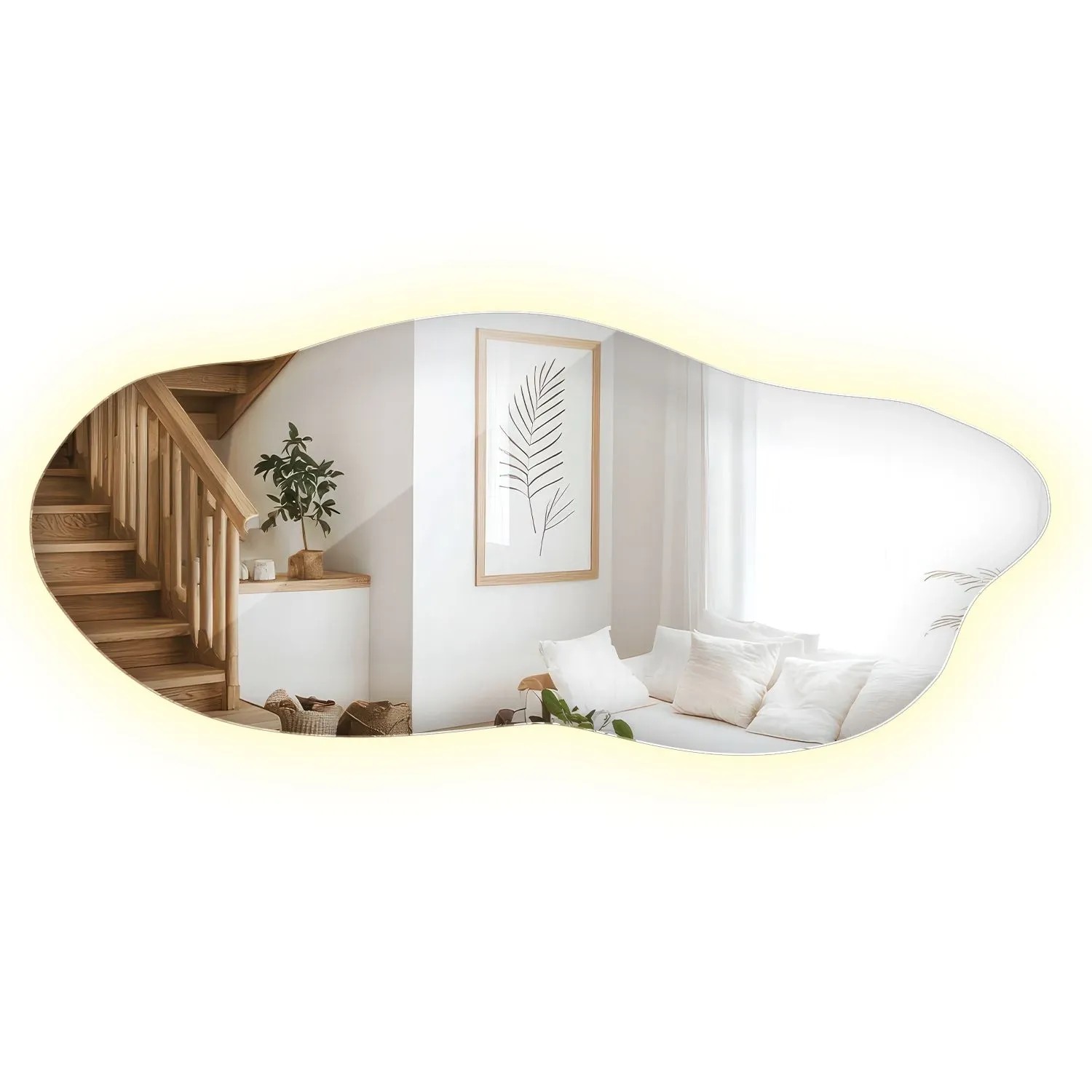 Wallfluent Spiegel Mit LED 40x90 cm Organische Form Mit Neutralweiß 4000K Licht Für Badezimmer Und Flur