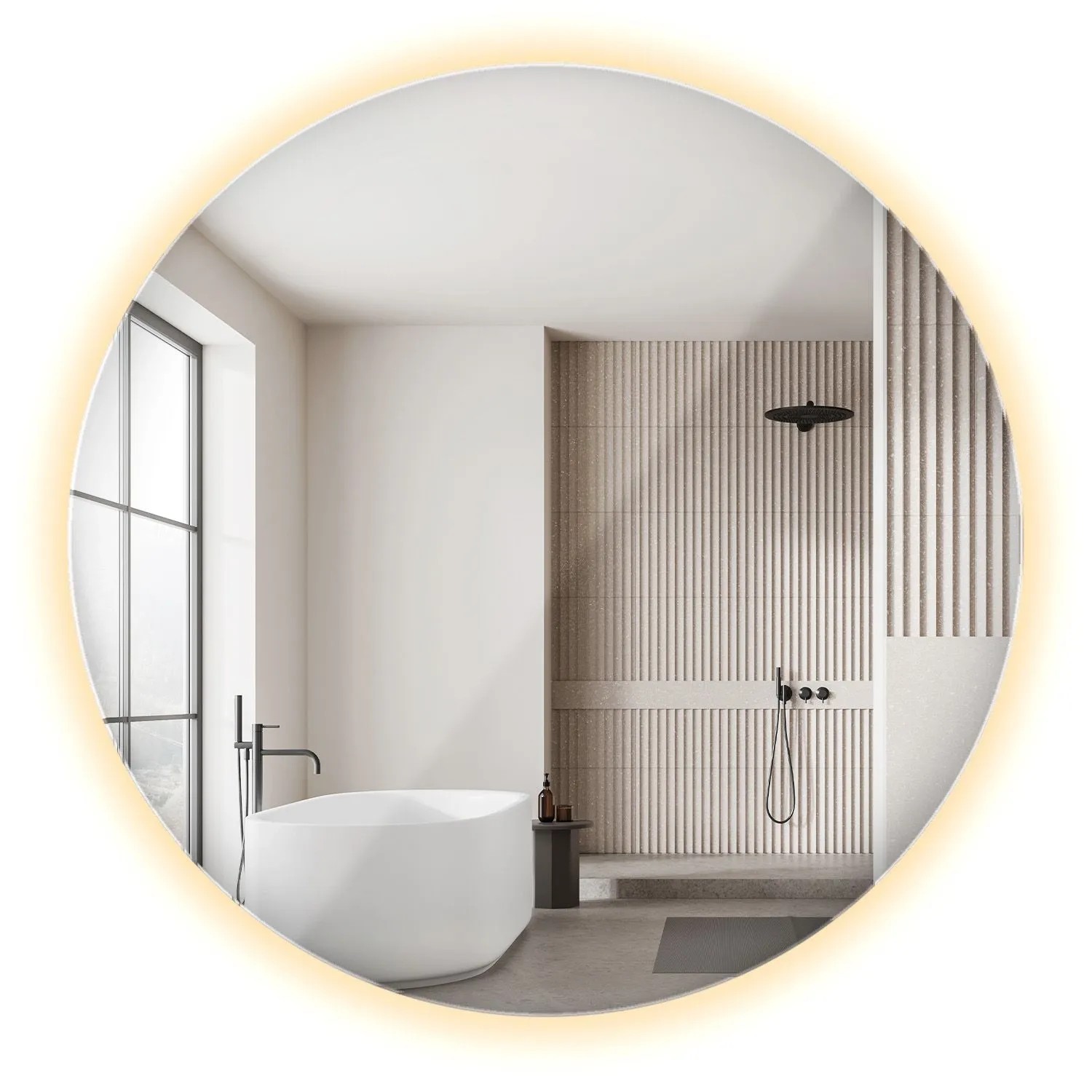 Wallfluent Beleuchteter Runder Spiegel 50x50 cm Mit Warmweiß 3000K LED Beleuchtung Für Bad Wohnzimmer Und Ankleidezimmer