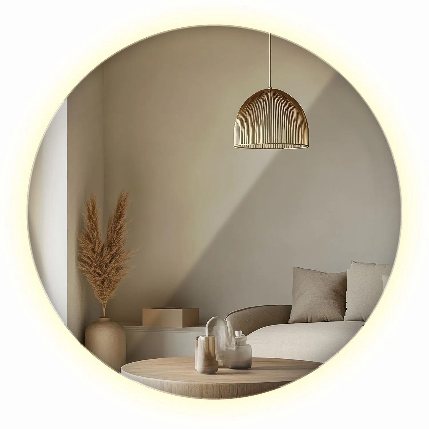 Wallfluent Spiegel Beleuchtet 50x50 cm In Runder Form Mit Neutralweiß 4000K LED Licht Für Bad Und Ankleidezimmer