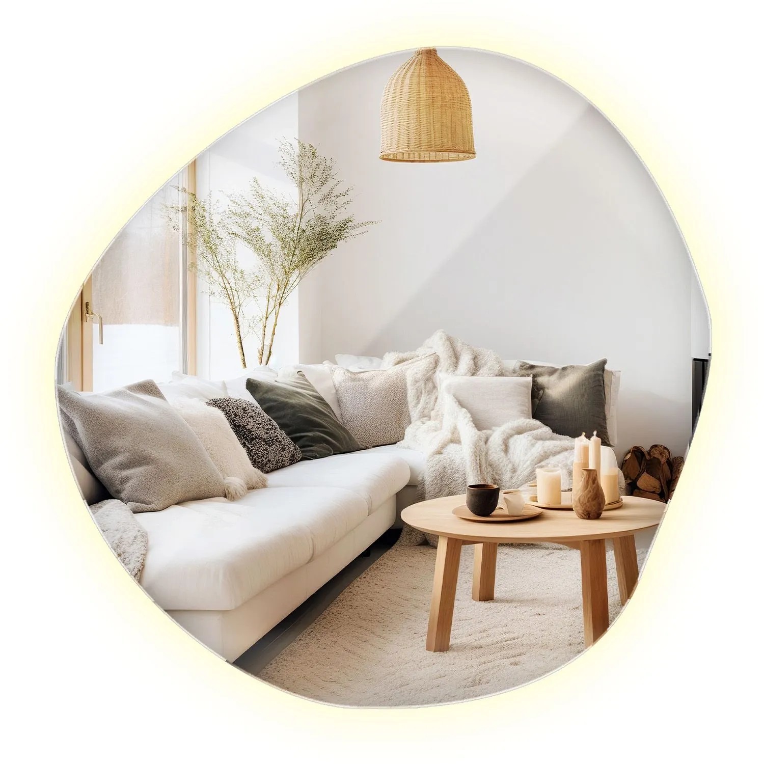 Wallfluent Spiegel Mit Licht 76.5x77.3 cm Unregelmäßige Form Mit Neutralweiß 4000K Für Wohnzimmer Und Schminkbereich