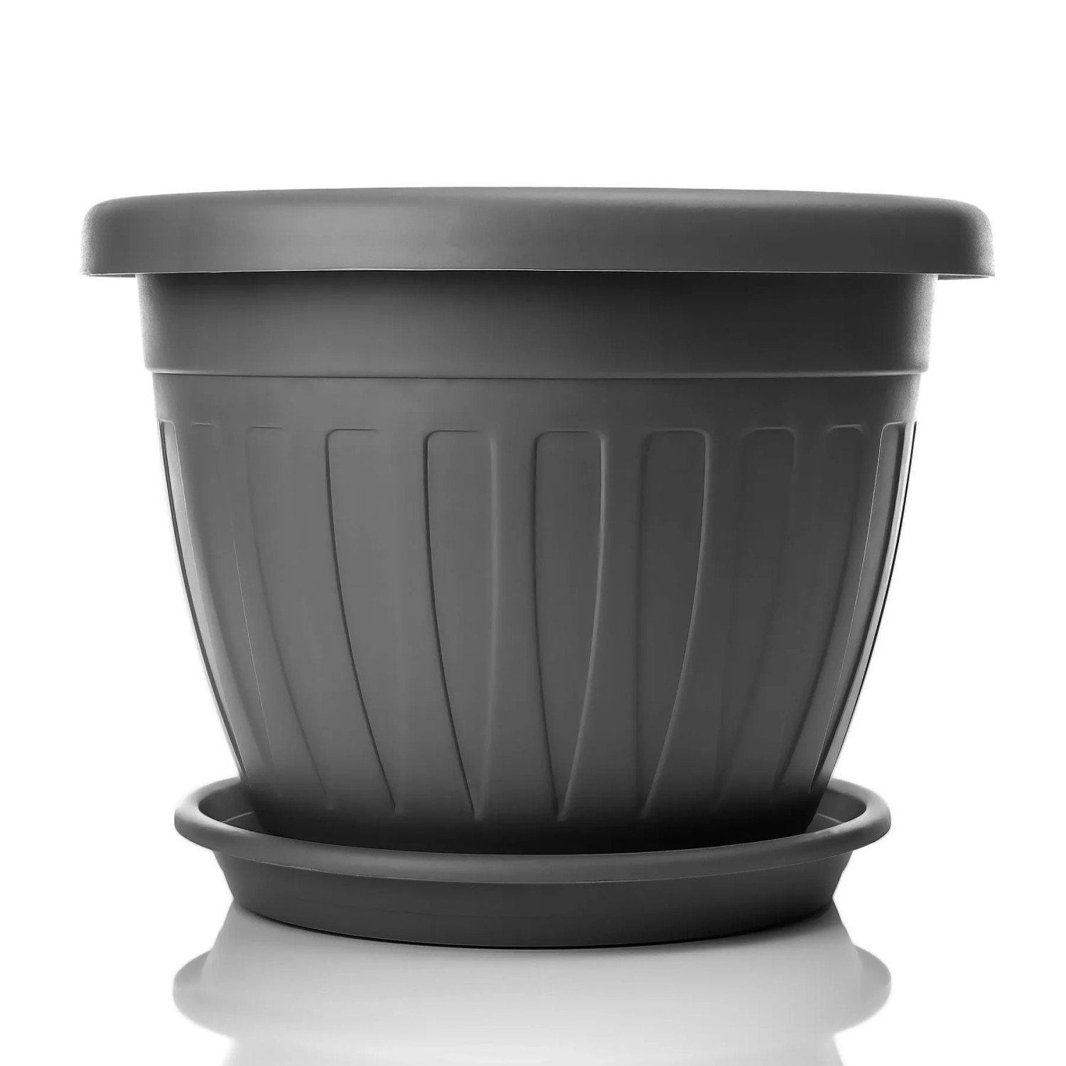 BigDean 33cm Blumentopf Mit Untersetzer Rund Anthrazit Wetterfester Pflanzkübel Wasserablauf UV Beständig Aus Bruchsicherem Kunststoff Innen Plus