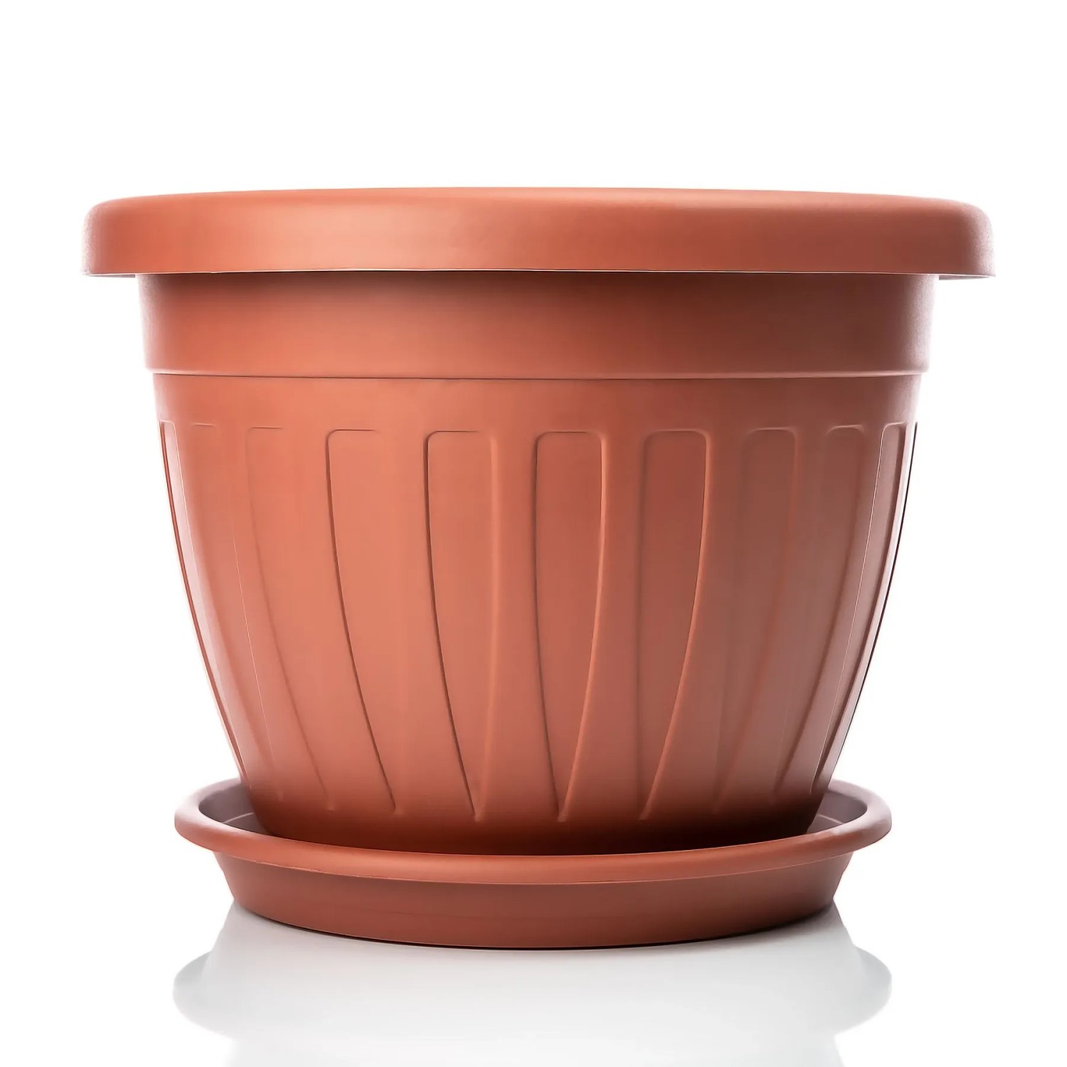 BigDean 33cm Blumentopf Mit Untersetzer Rund Terracotta Wetterfester Pflanzkübel Wasserablauf UV Beständig Aus Bruchsicherem Kunststoff Innen Plus
