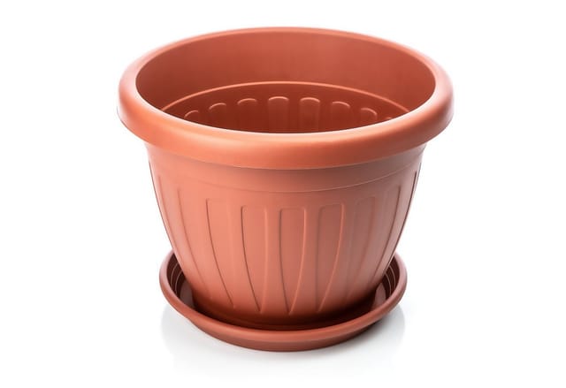 BigDean 33cm Blumentopf Mit Untersetzer Rund Terracotta Wetterfester Pflanzkübel Wasserablauf UV Beständig Aus Bruchsicherem Kunststoff Innen Plus