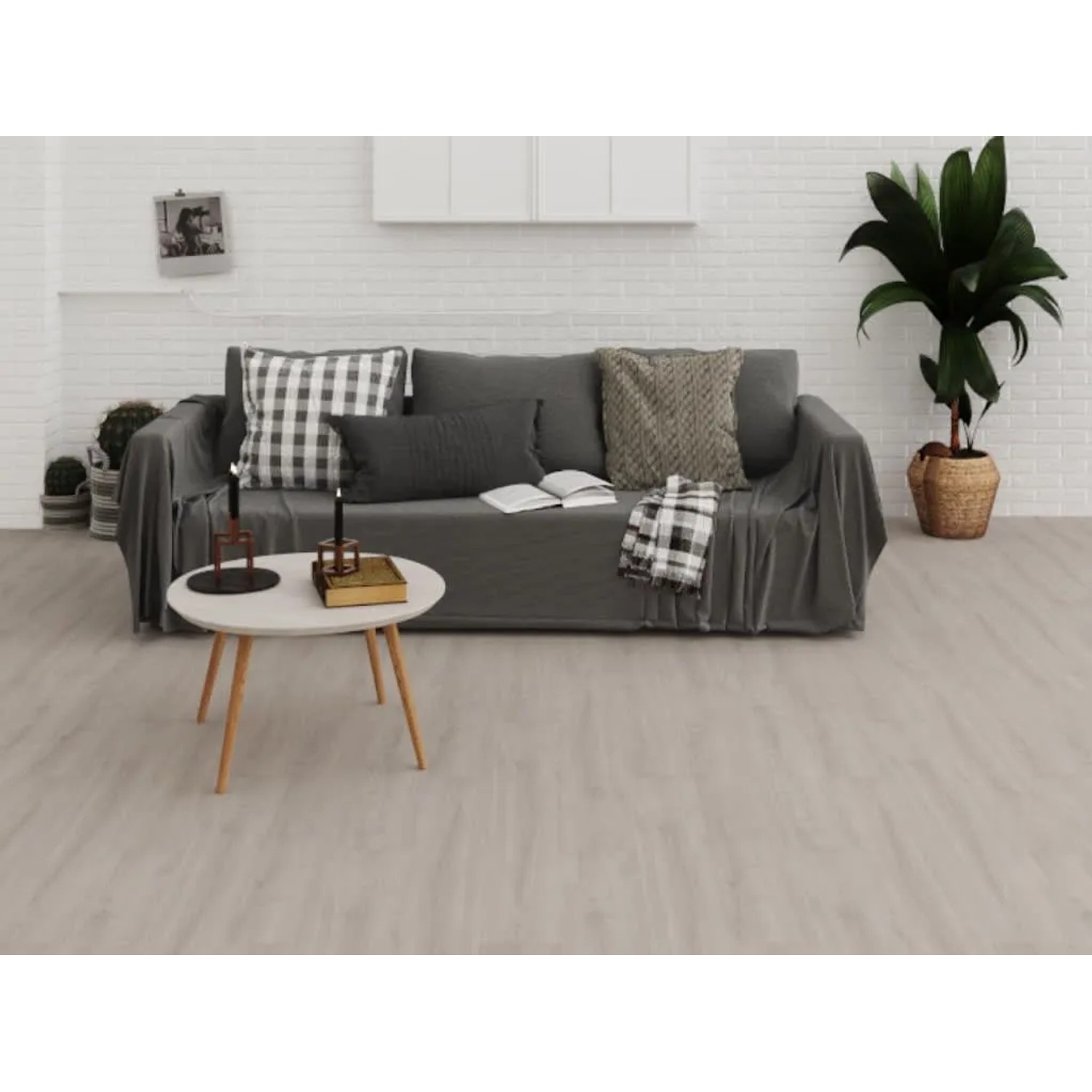Decoflooring Vinylboden Premium Klebevinyl Eiche Schneeweiß Landhausdiele