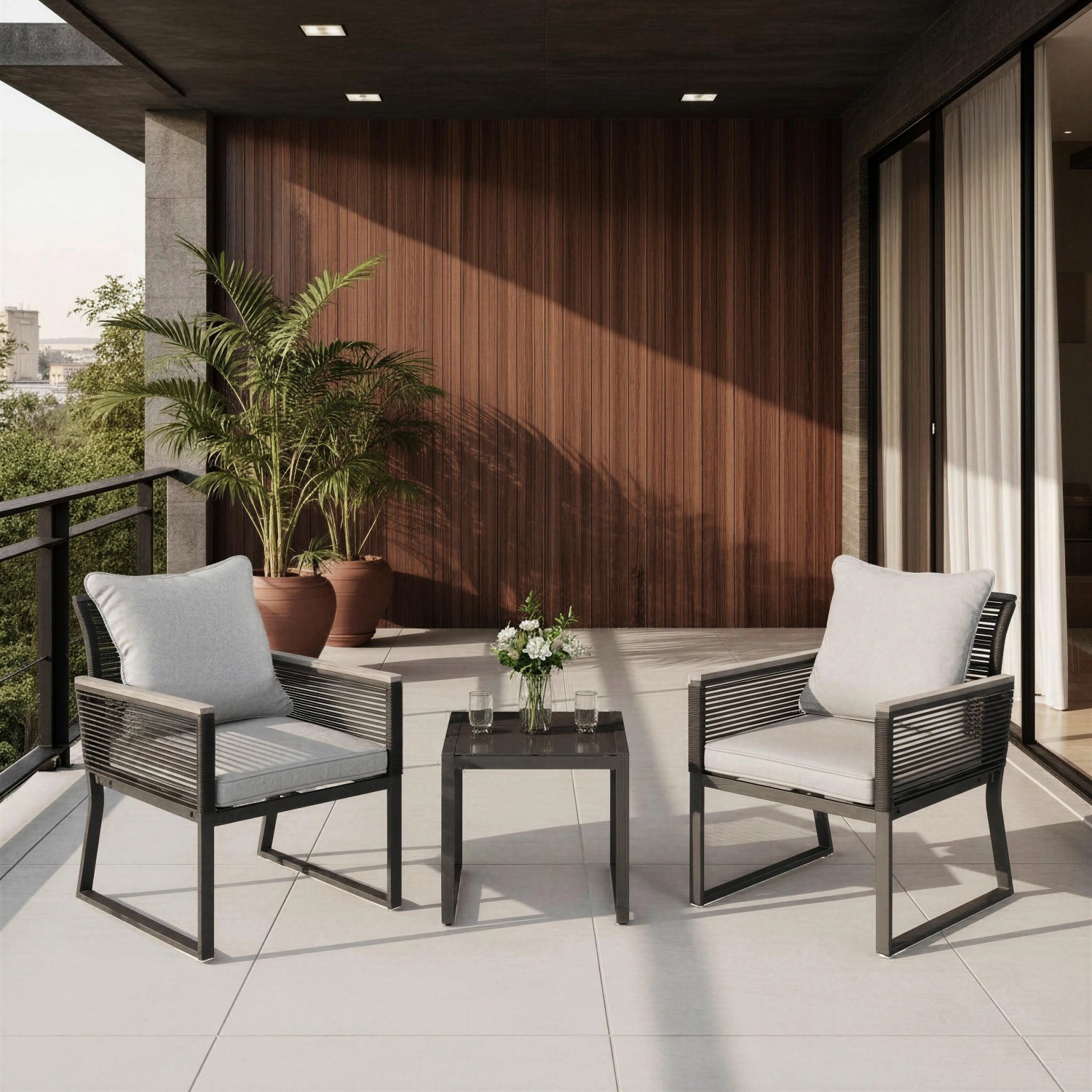 Bessagi Garden Balkonset Paulina Hellgrau Metall/Outdoorstoff +Abdeckung