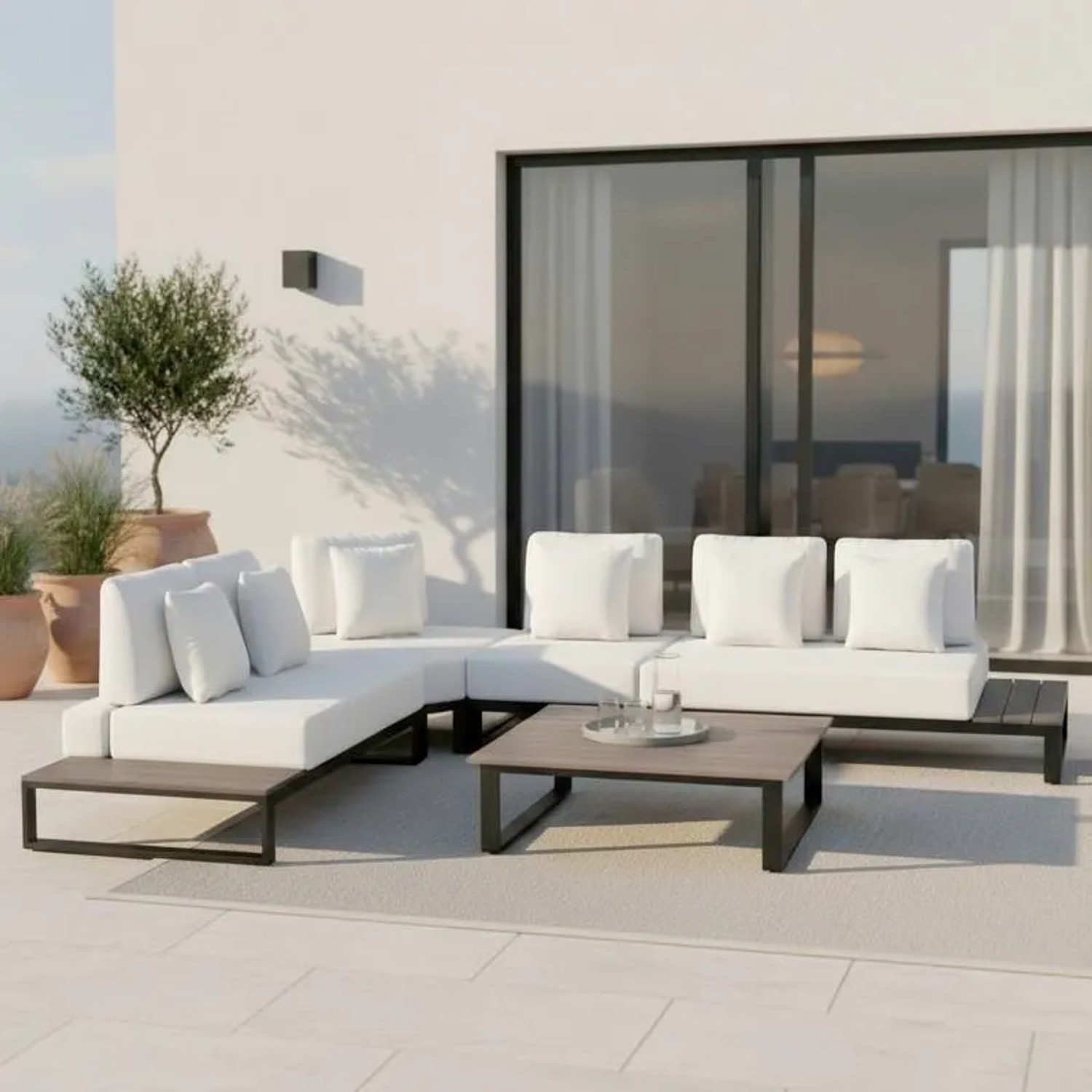Bessagi Garden Loungegarnitur Silvano Weiß Metall/Outdoorstoff