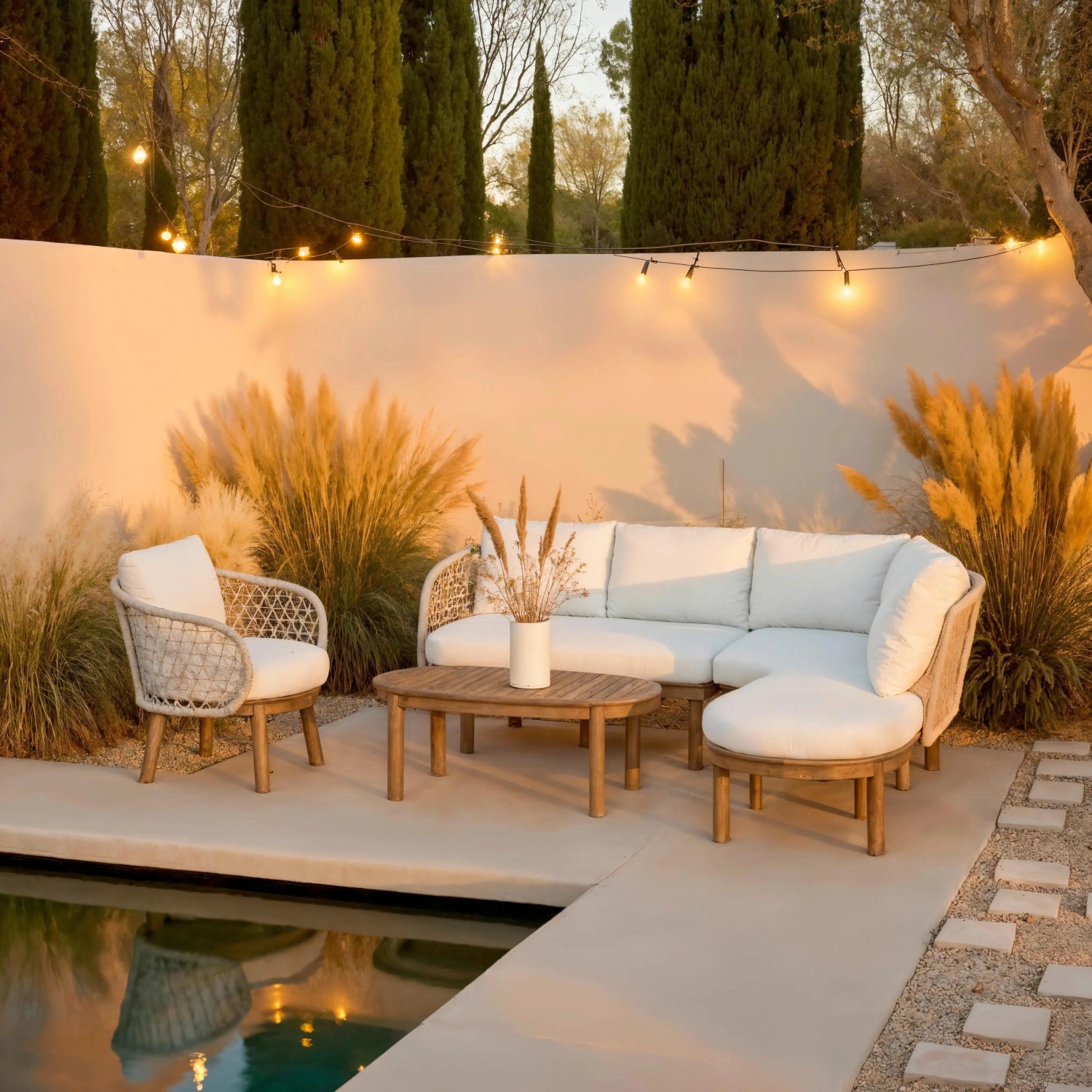Bessagi Garden Loungegarnitur Belaya Weiß/Grau Holz/Outdoorstoff