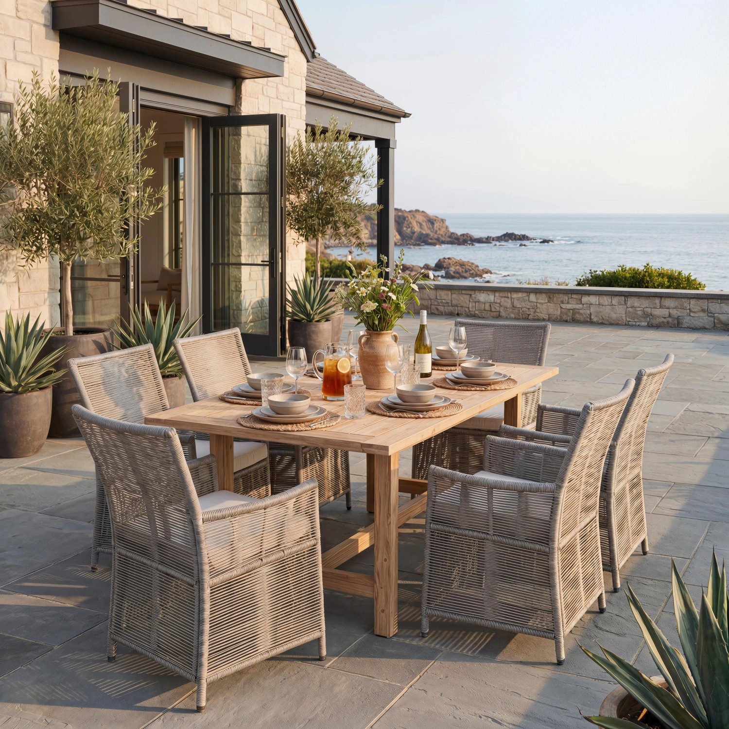 Bessagi Garden Gartengarnitur Simone Hellgrau Holz/Kunststoff/Outdoorstoff