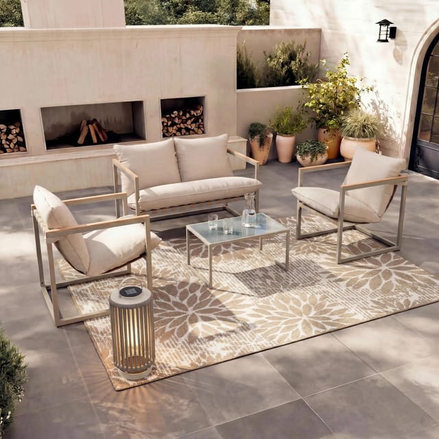 Bessagi Garden Loungegarnitur Lara Creme Metall/Outdoorstoff +Abdeckung