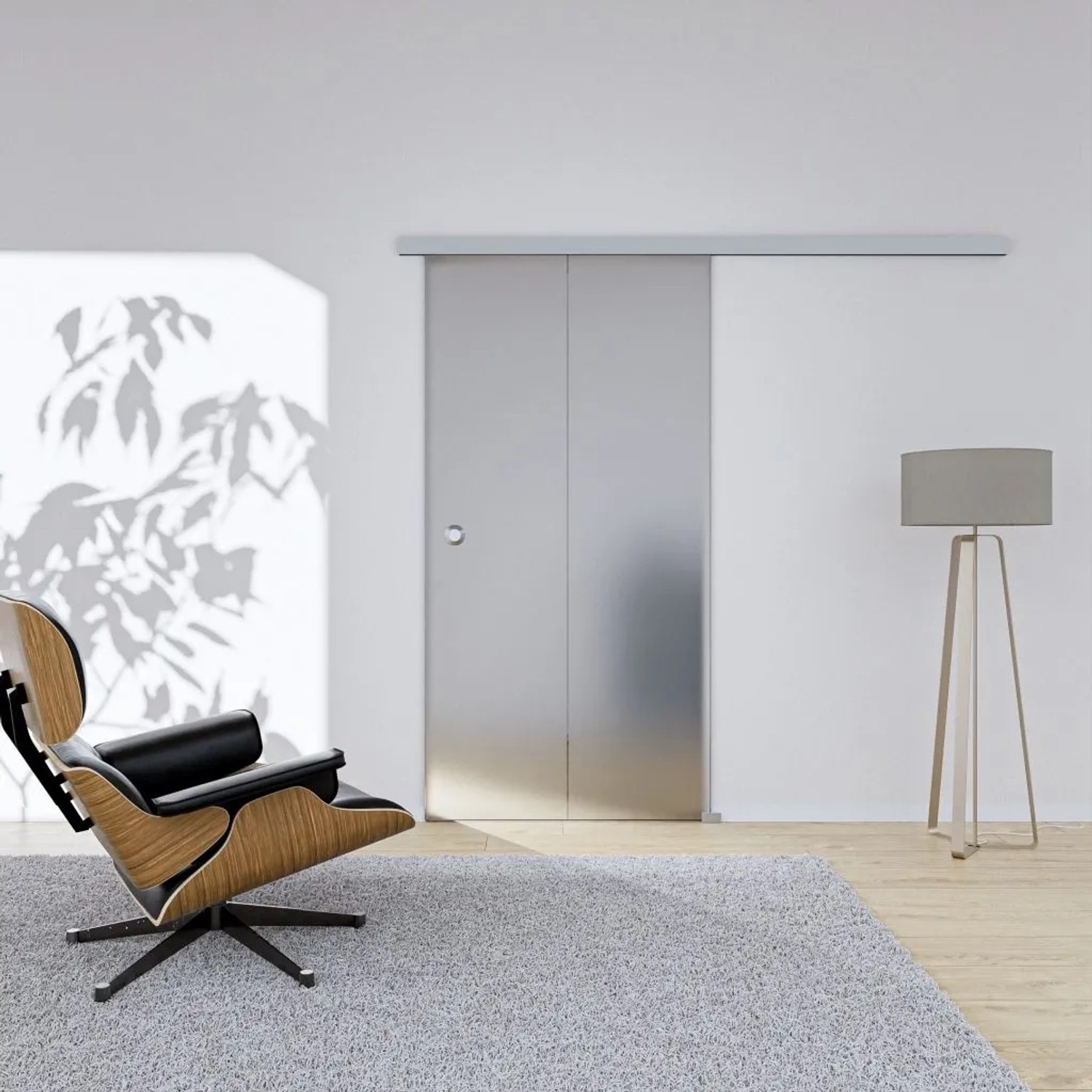 Hansaglas Glasschiebetür Loft 1 775 x 2050 mm Komplettset Silber Muschelgriff