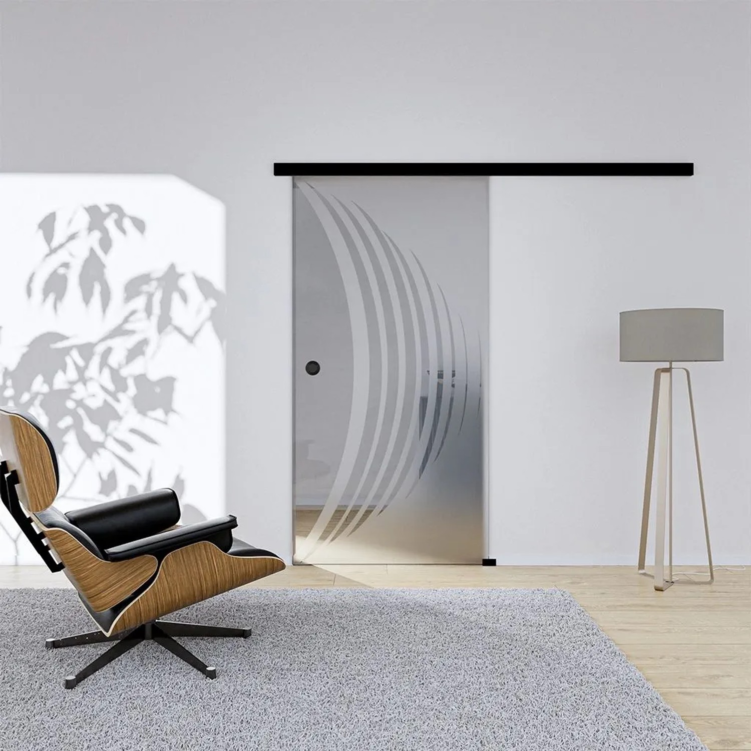 Hansaglas Glasschiebetür Avus 1 775 x 2050 mm Komplettset Schwarz Muschelgriff SoftClose