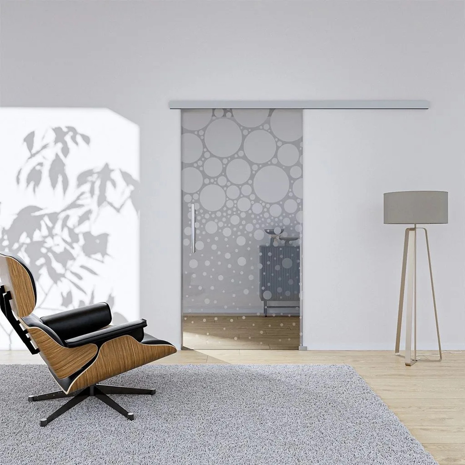 Hansaglas Glasschiebetür Perla 2 1025 x 2050 mm DIN Rechts Komplettset Silber Griffstange SoftClose