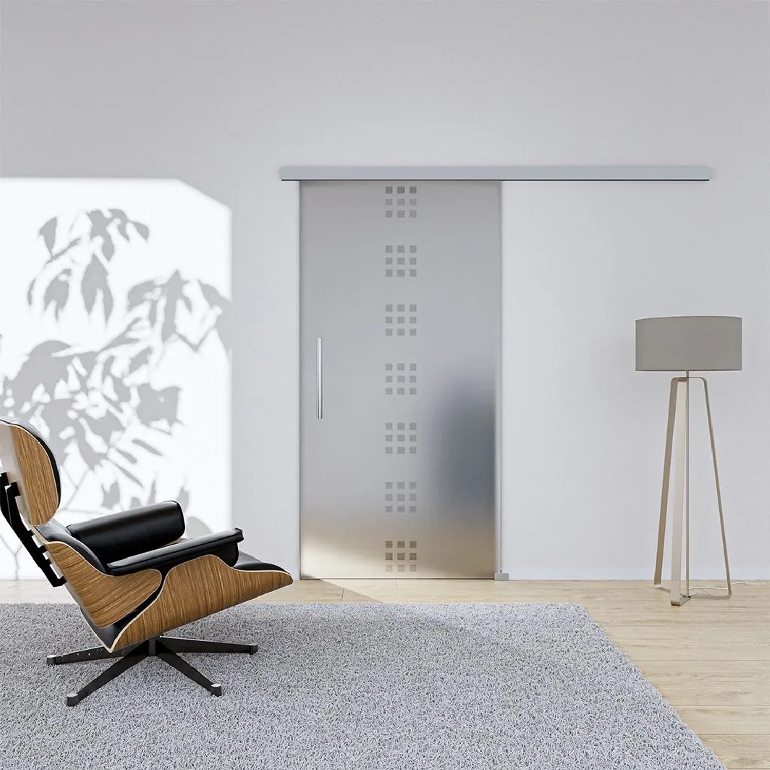 Hansaglas Glasschiebetür Quadra 1 900 x 2050 mm Komplettset Silber Griffstange