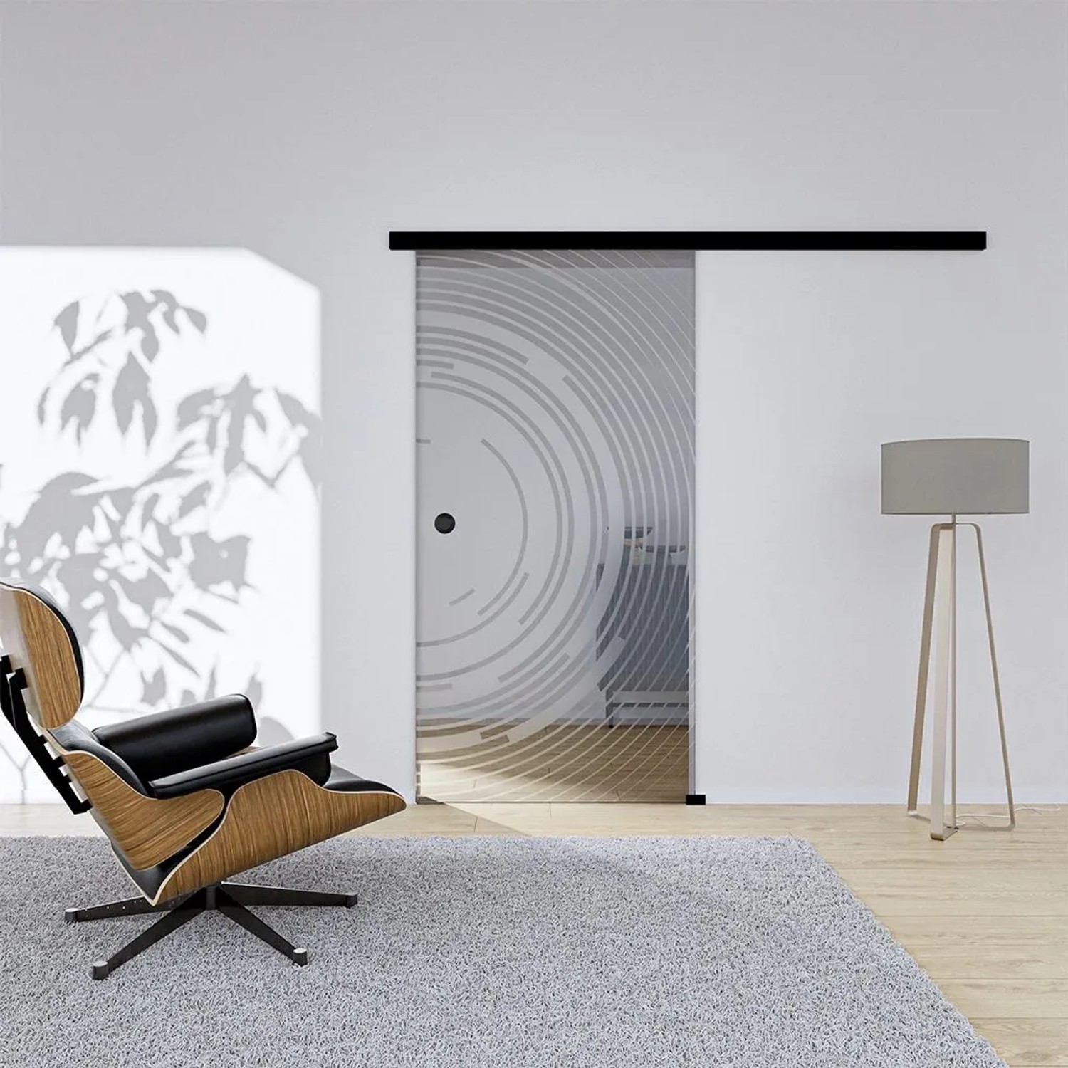 Hansaglas Glasschiebetür Sono 2 775 x 2050 mm Komplettset Schwarz Muschelgriff SoftClose