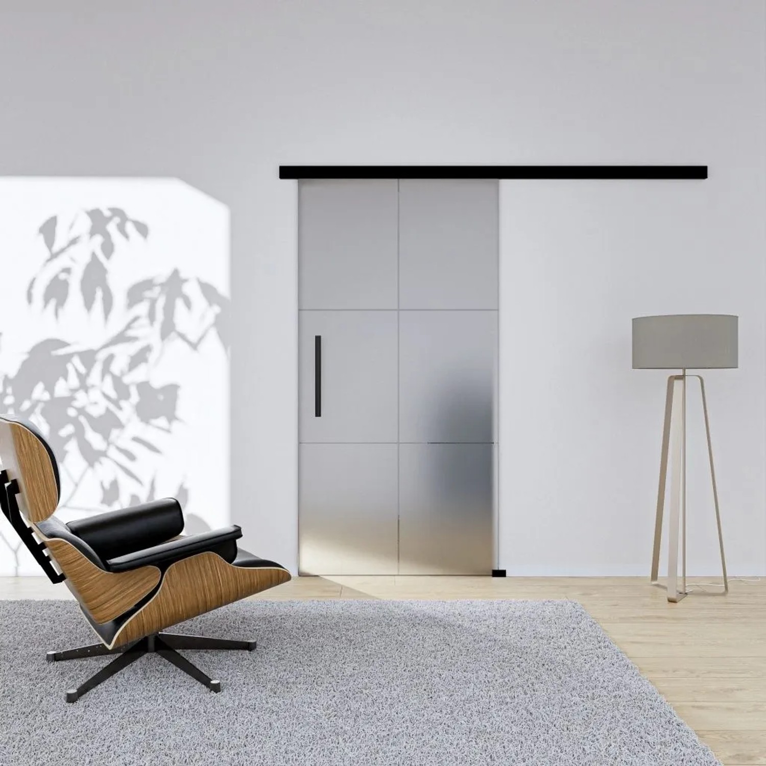 Hansaglas Glasschiebetür Loft 3 775 x 2050 mm Komplettset Schwarz Griffstange SoftClose