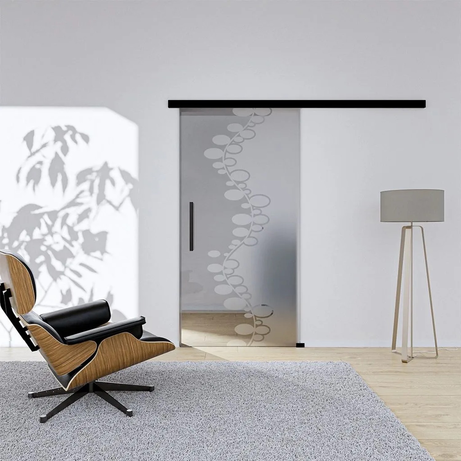 Hansaglas Glasschiebetür Vina 2 1025 x 2050 mm Komplettset Schwarz Griffstange SoftClose