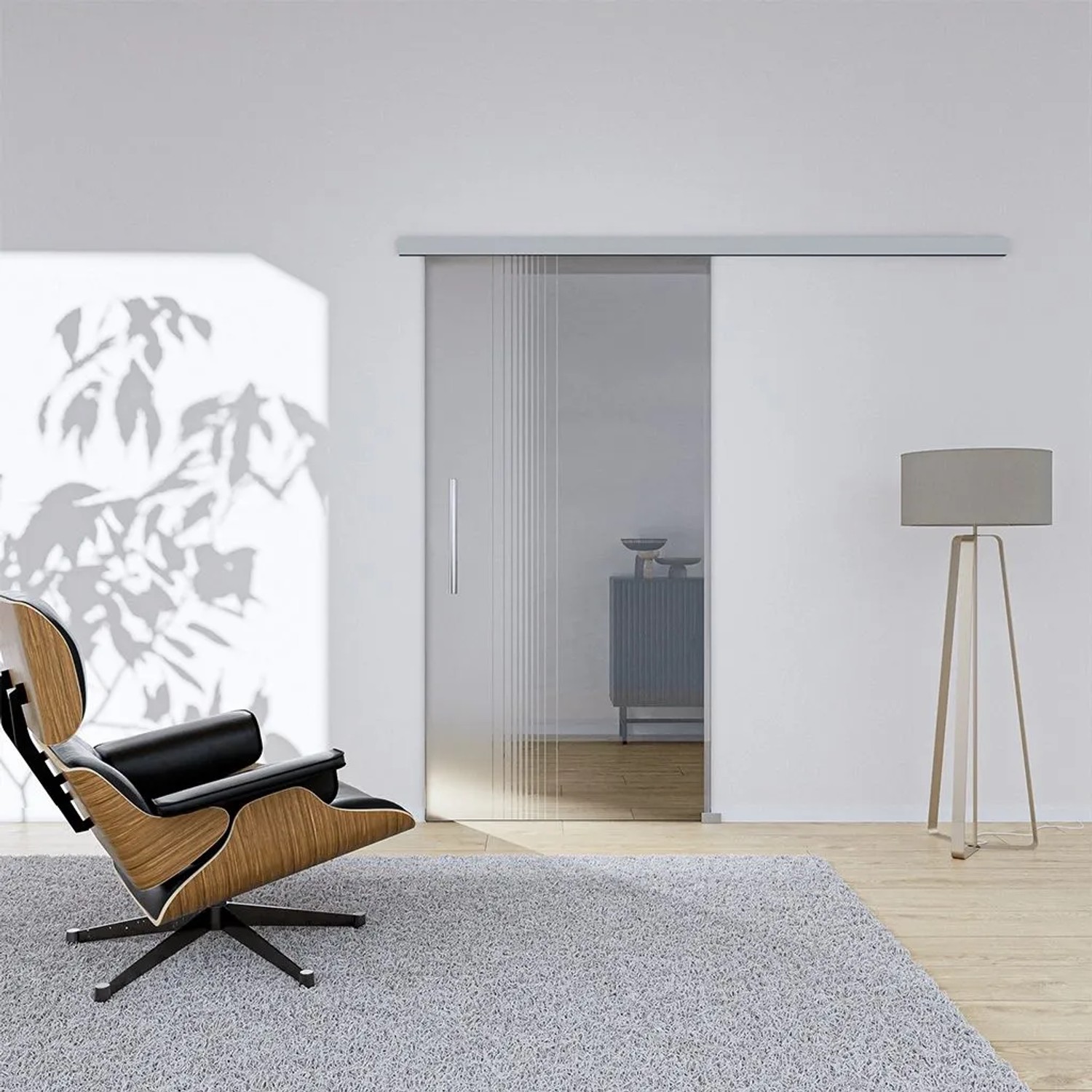 Hansaglas Glasschiebetür Lino 2 775 x 2050 mm Komplettset Silber Griffstange SoftClose