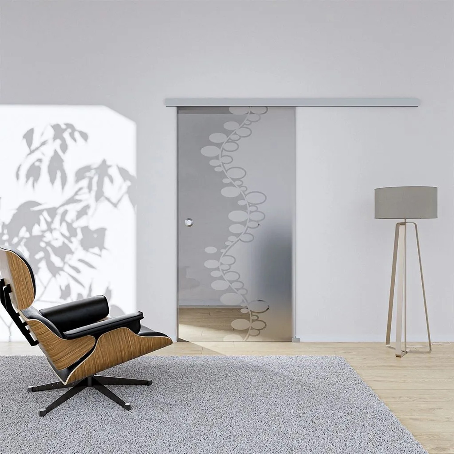 Hansaglas Glasschiebetür Vina 2 775 x 2050 mm Komplettset Silber Muschelgriff SoftClose