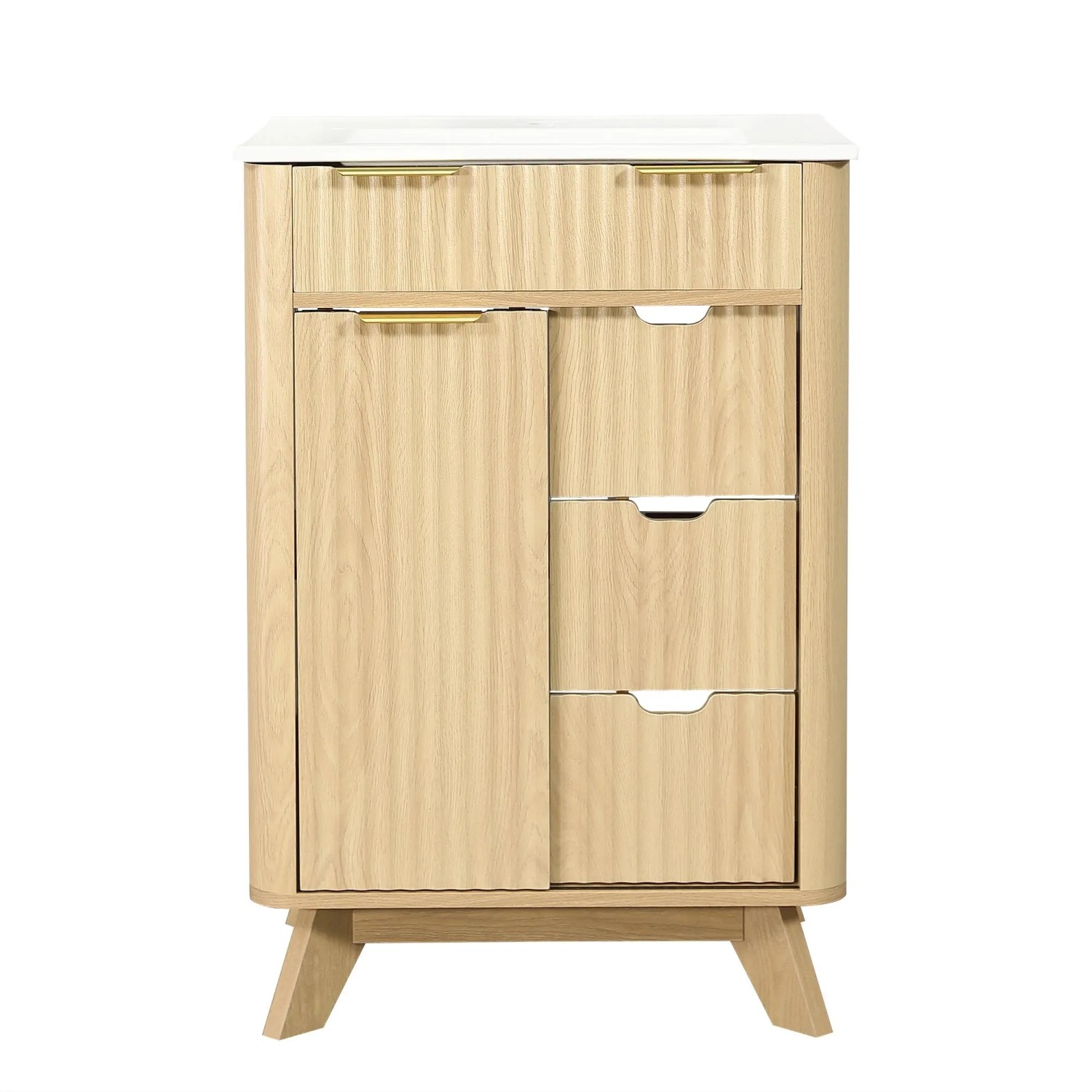 Merax Badezimmerschrank 61 cm Natur Holzoptik 3 Schubladen Schiebetür