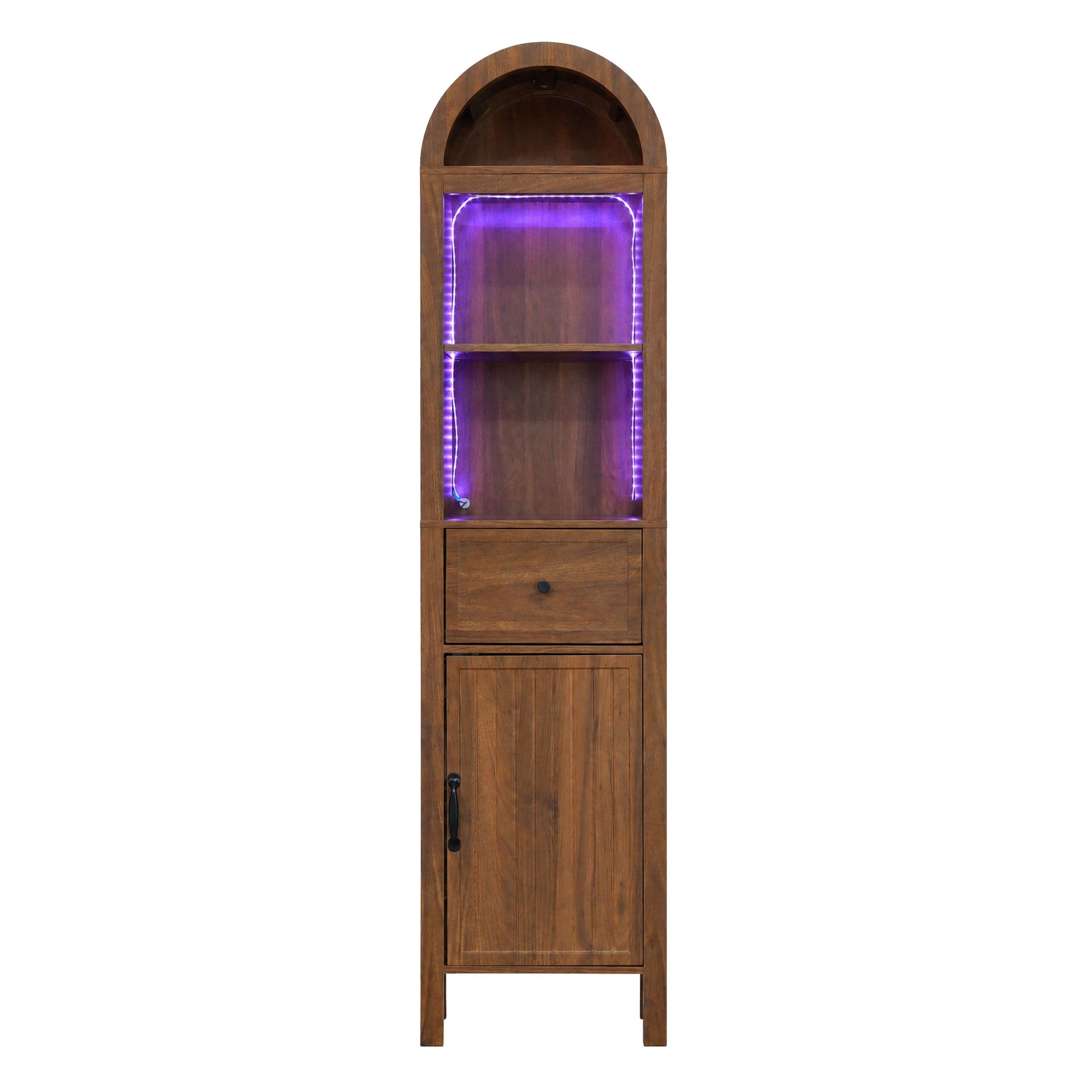 Merax Badezimmerschrank 40x30x163 cm Walnuss LED Tür Schublade Soft Close