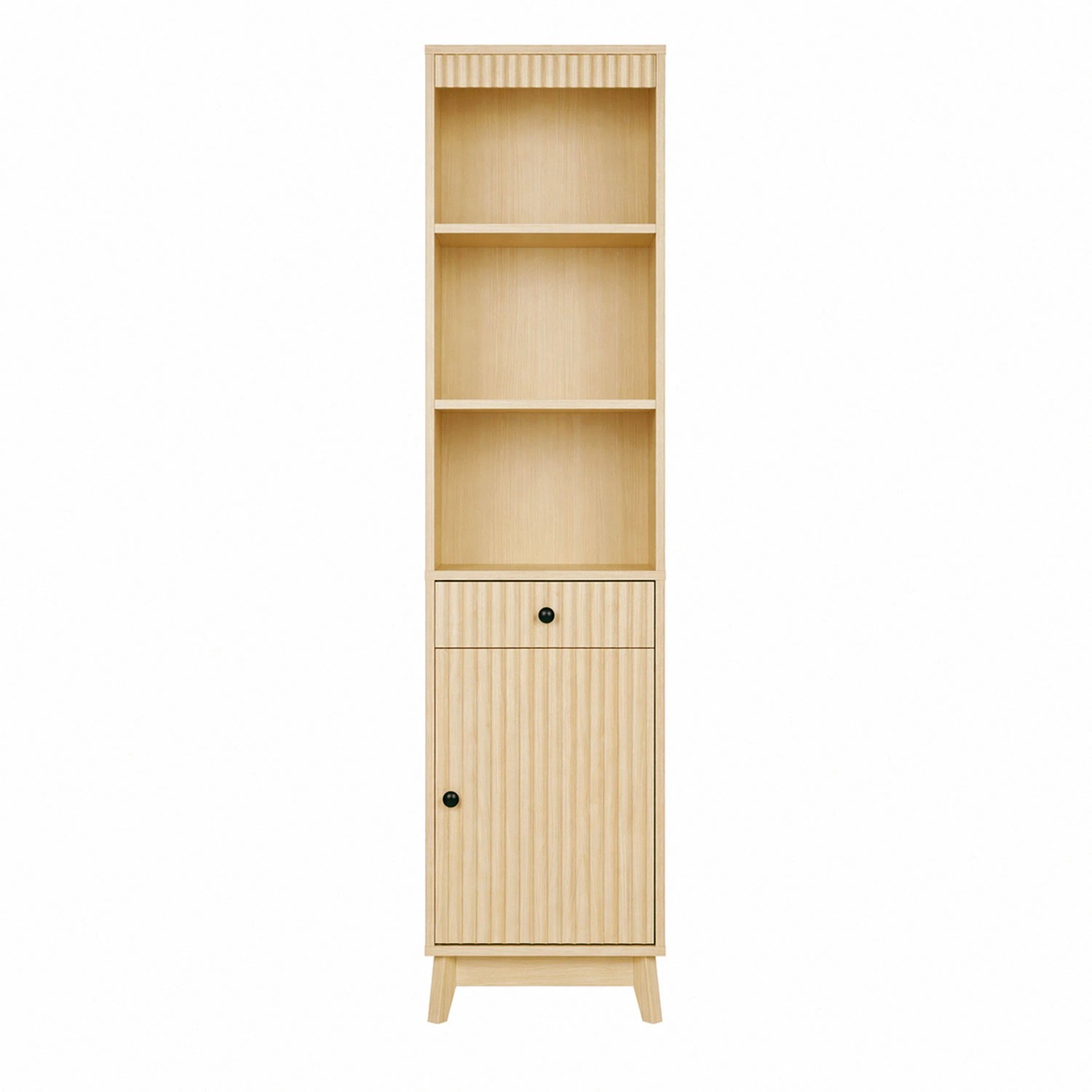 Merax Badezimmerschrank 40x36x172 cm Naturholz Geriffelte Front Schublade