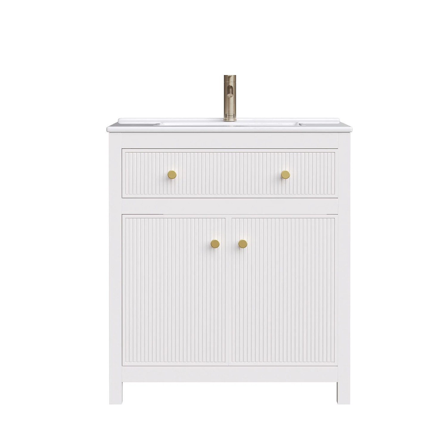 Merax Badezimmerunterschrank 81x46,5 cm Weiß Keramikbecken 1 Schublade 1 Tür