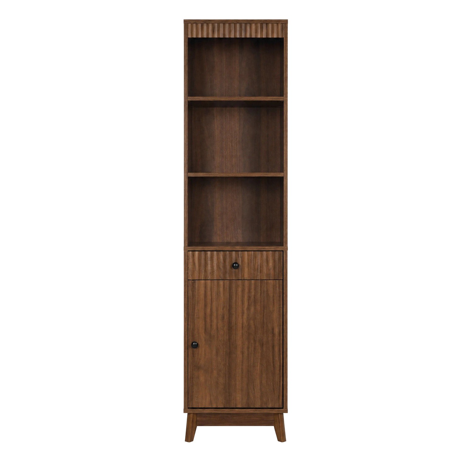Merax Badezimmerschrank 40x36x172 cm Walnuss Geriffelte Front Schublade