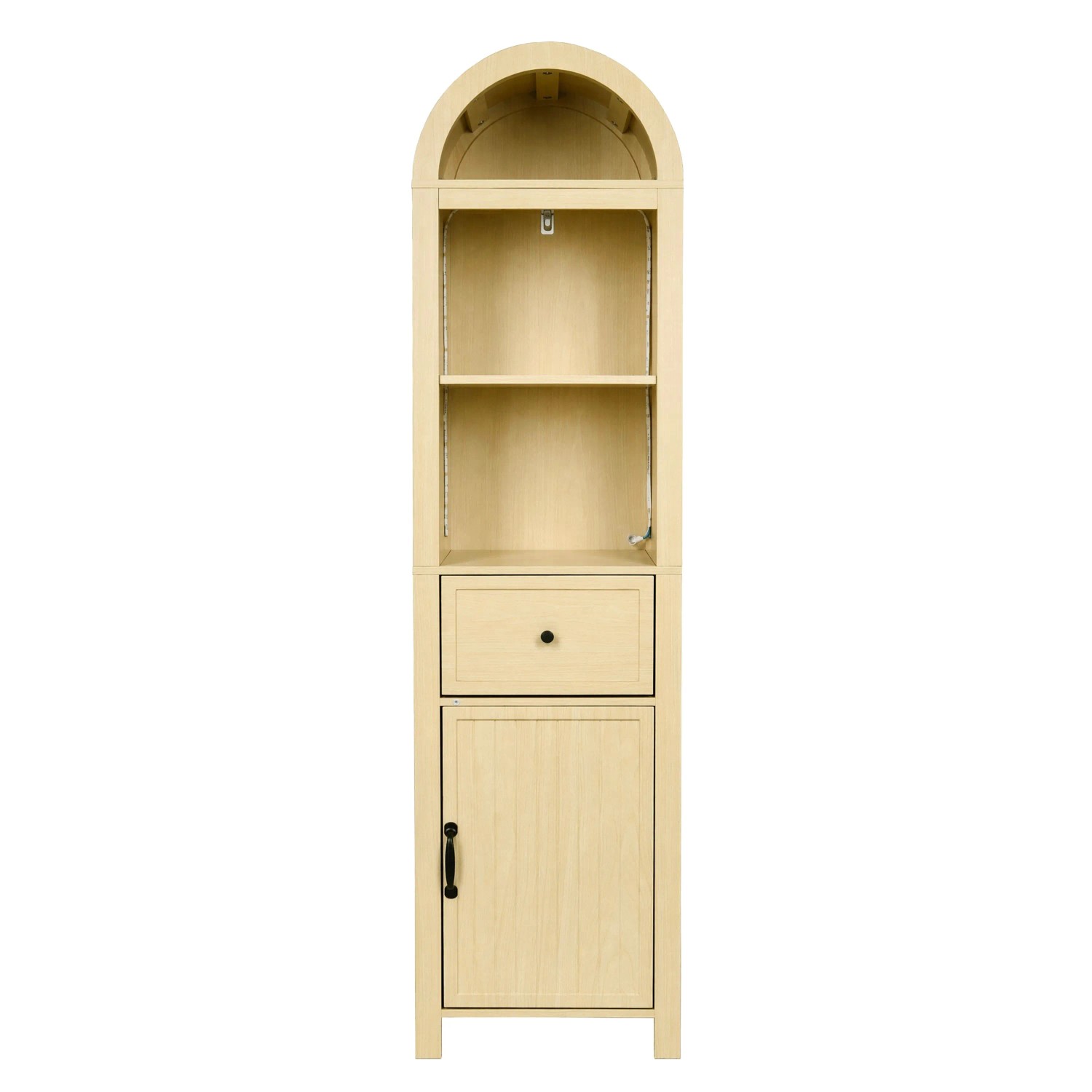 Merax Badezimmerschrank 40x30x163 cm Naturholz LED Tür Schublade Soft Close
