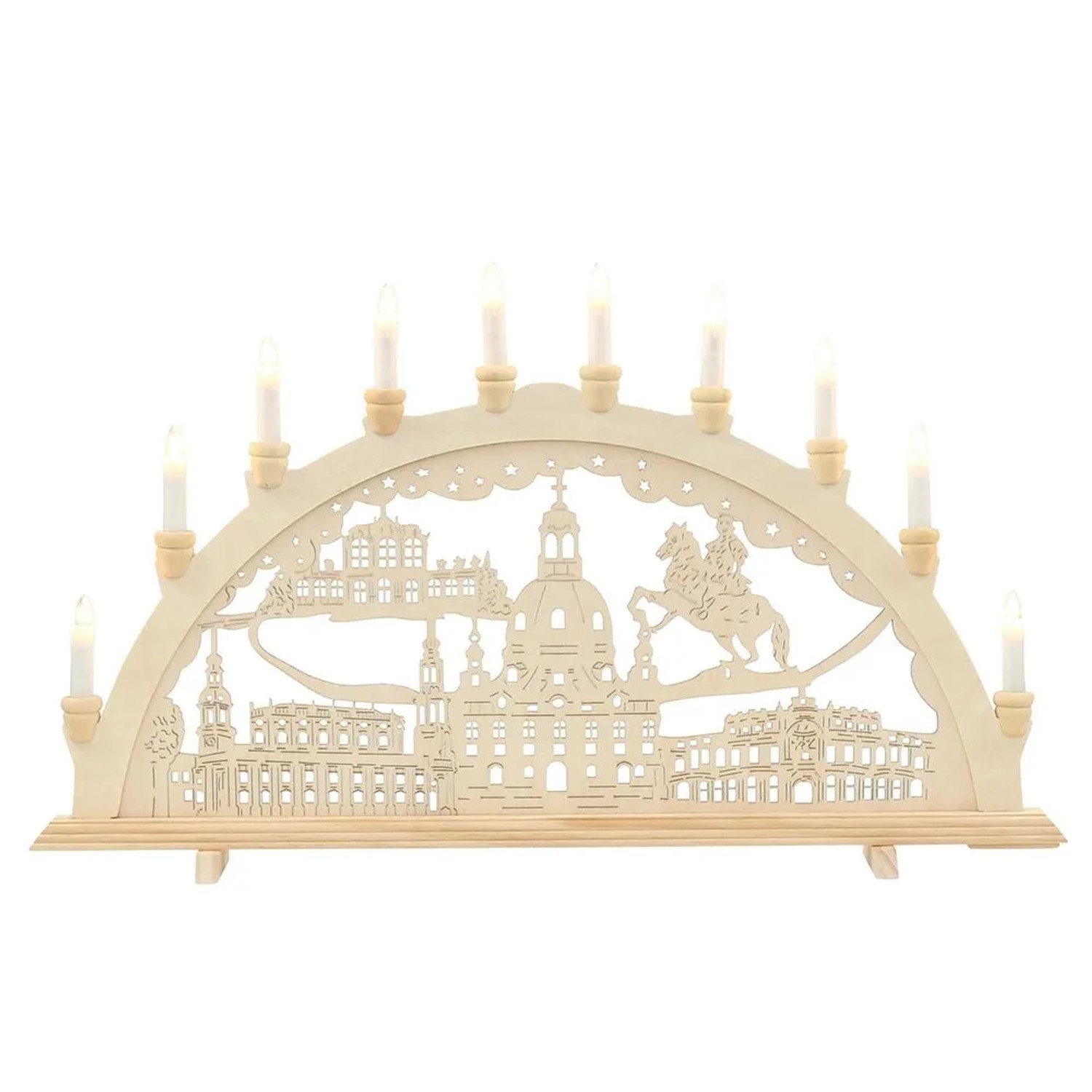 Dekohelden24 XXL Leuchterbogen Schwippbogen Lichterbogen Fensterbogen Schwibbogen Motiv Dresden mit Spitzkerzen Wechselbar L/B/H 71 x 4 x 40 cm