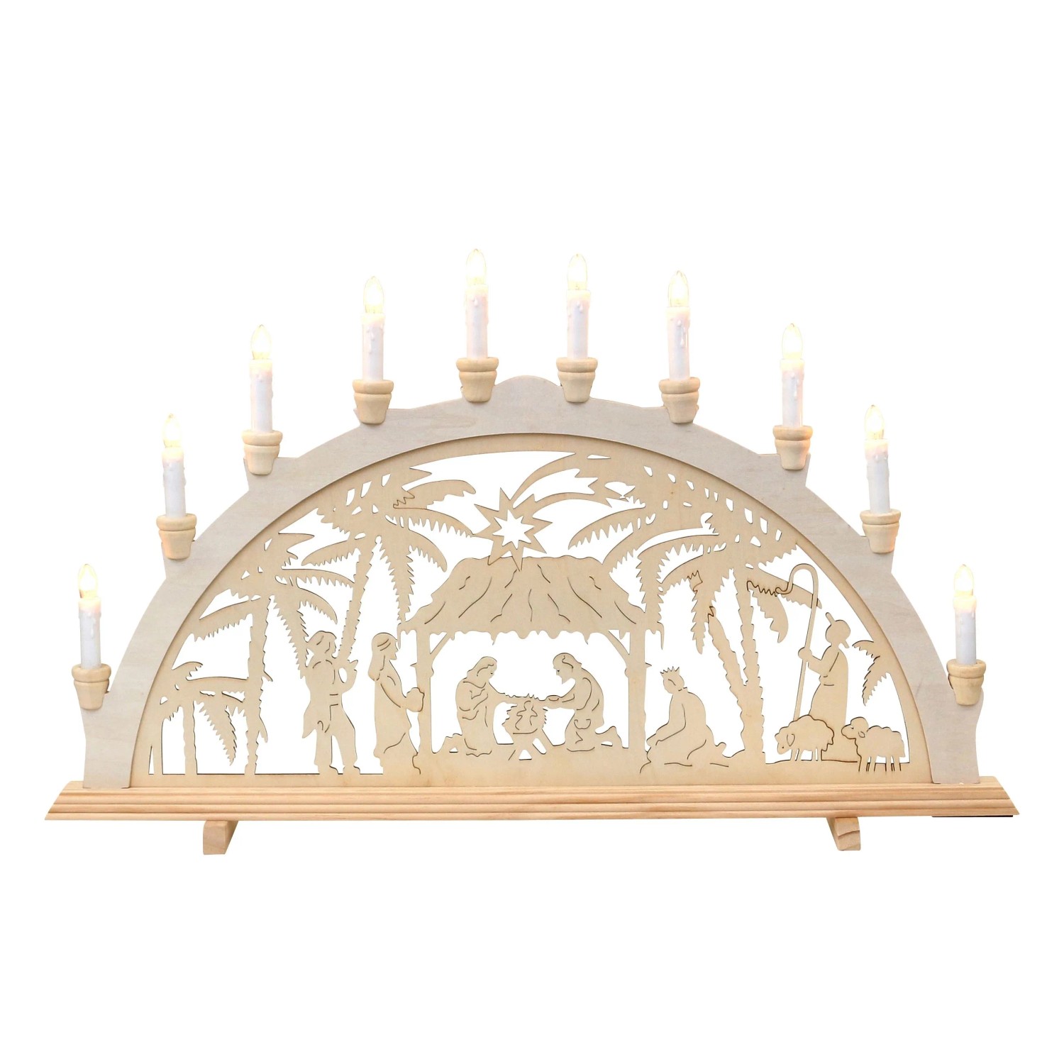 Dekohelden24 XXL Leuchterbogen Schwippbogen Lichterbogen Fensterbogen Schwibbogen Motiv Christi Geburt mit Spitzkerzen Wechselbar L/B/H 71 x 4 x 40 cm