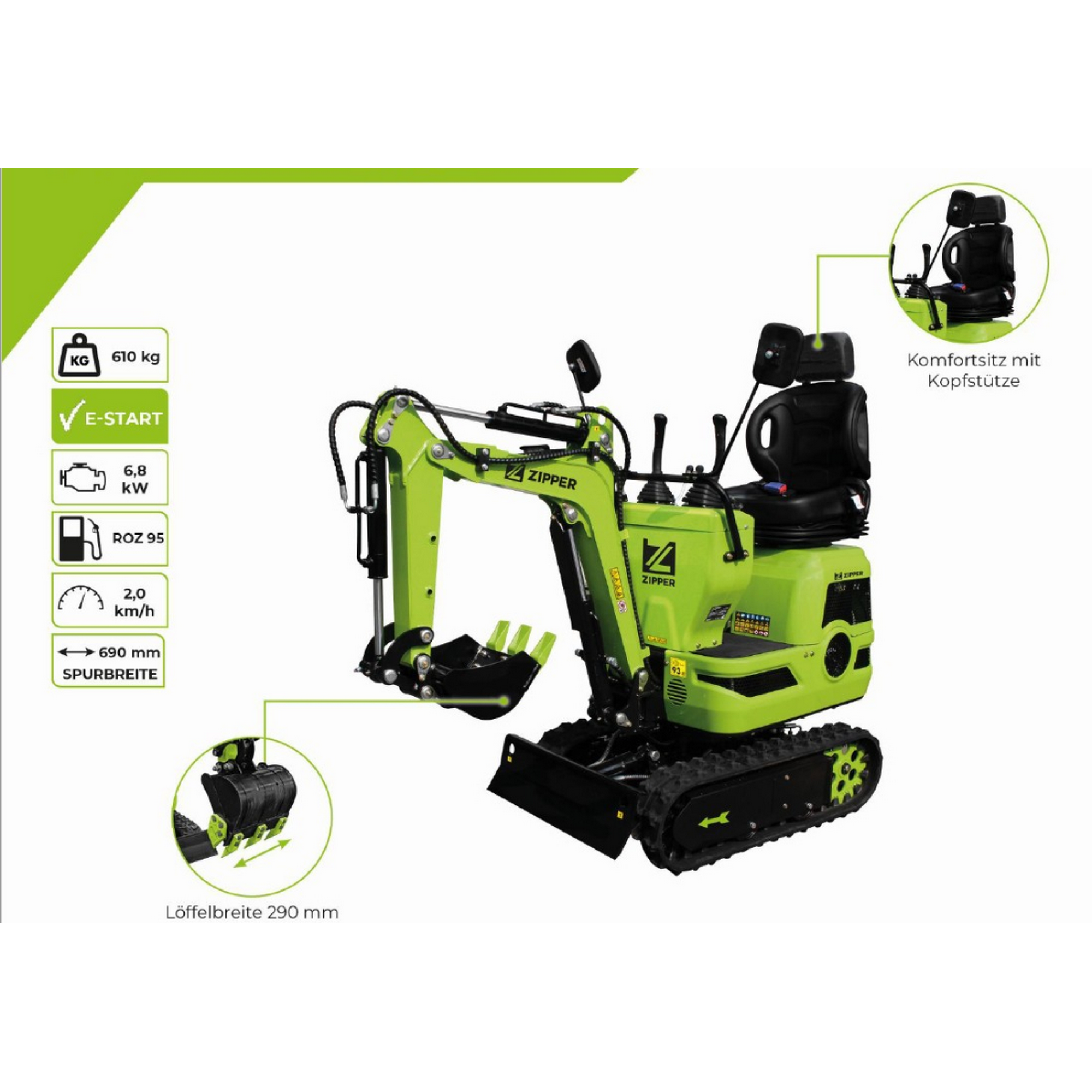 Zipper Mini-Bagger 'ZI-MBG600H' 6,8 kW