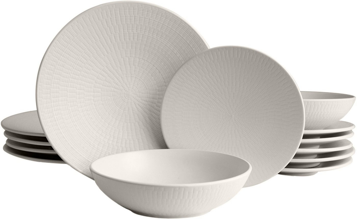 Echtwerk 18-teiliges Vintage Tafelservice, "Blanka" Nature-Design, für 6 Personen, Stilvolles Geschirrset mit Struktur aus Steingut mit 6 x Speiseteller, 6 x Beilagenteller, 6 x Suppenteller, Creme