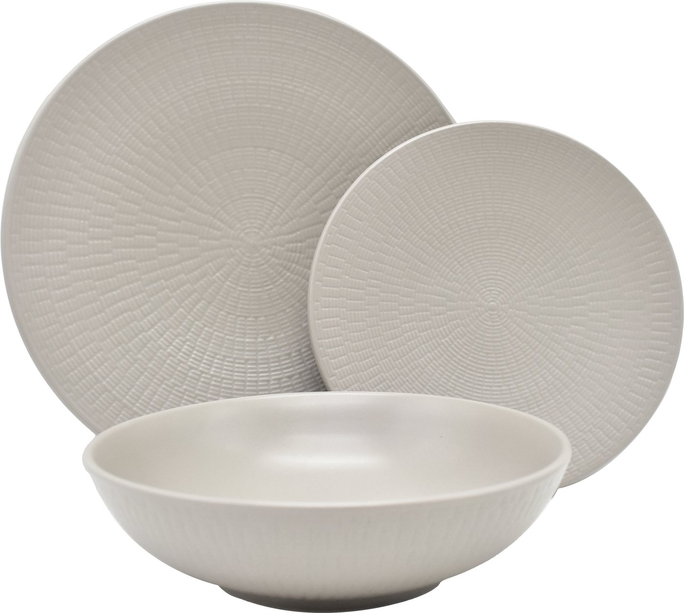Echtwerk 18-teiliges Vintage Tafelservice, "Blanka" Nature-Design, für 6 Personen, Stilvolles Geschirrset mit Struktur aus Steingut mit 6 x Speiseteller, 6 x Beilagenteller, 6 x Suppenteller, Creme Bild 5