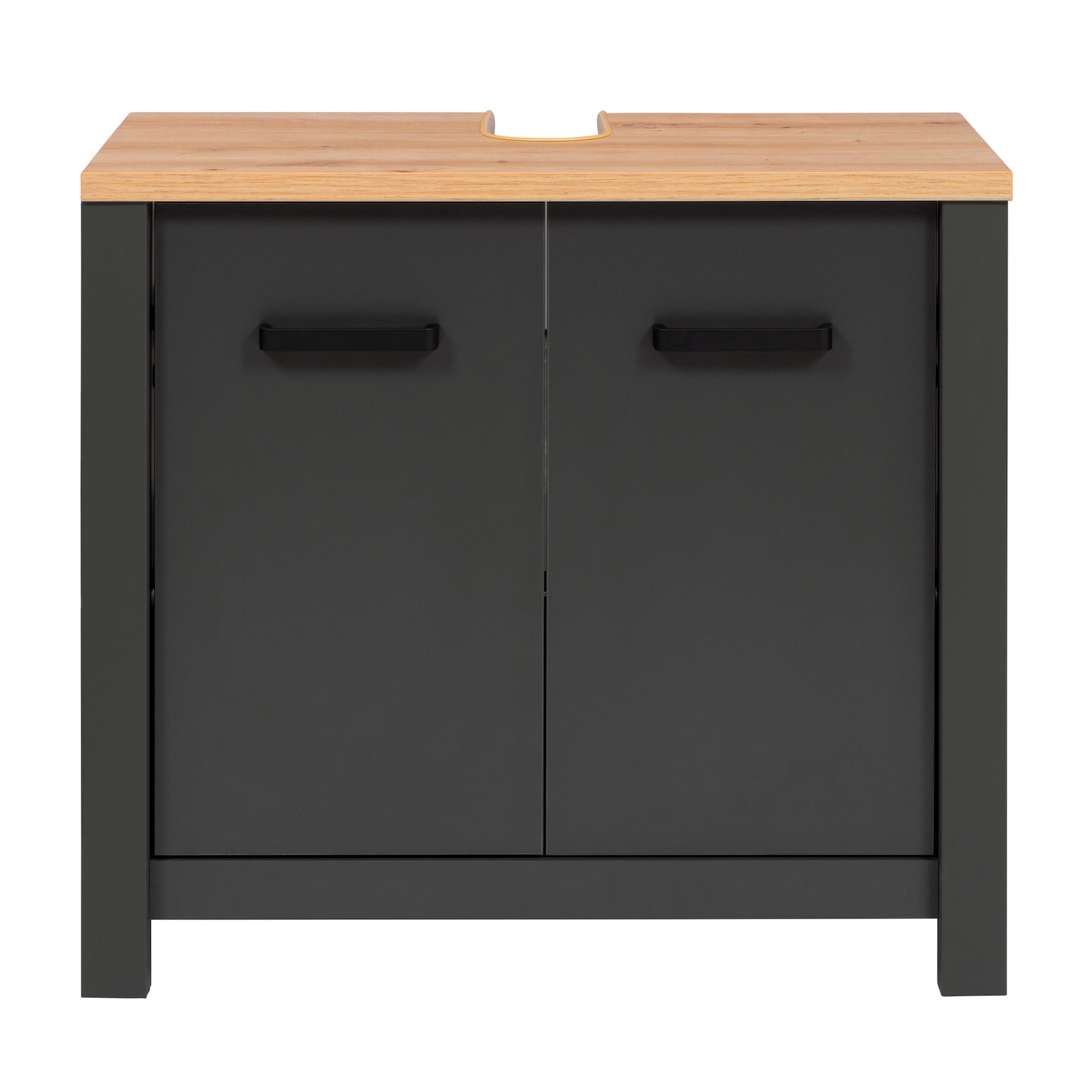 Waschbeckenunterschrank Carbona mit 2 Soft-Close-Türen, Anthrazit/Artisan Eiche, schwarze Aluminiumgriffe