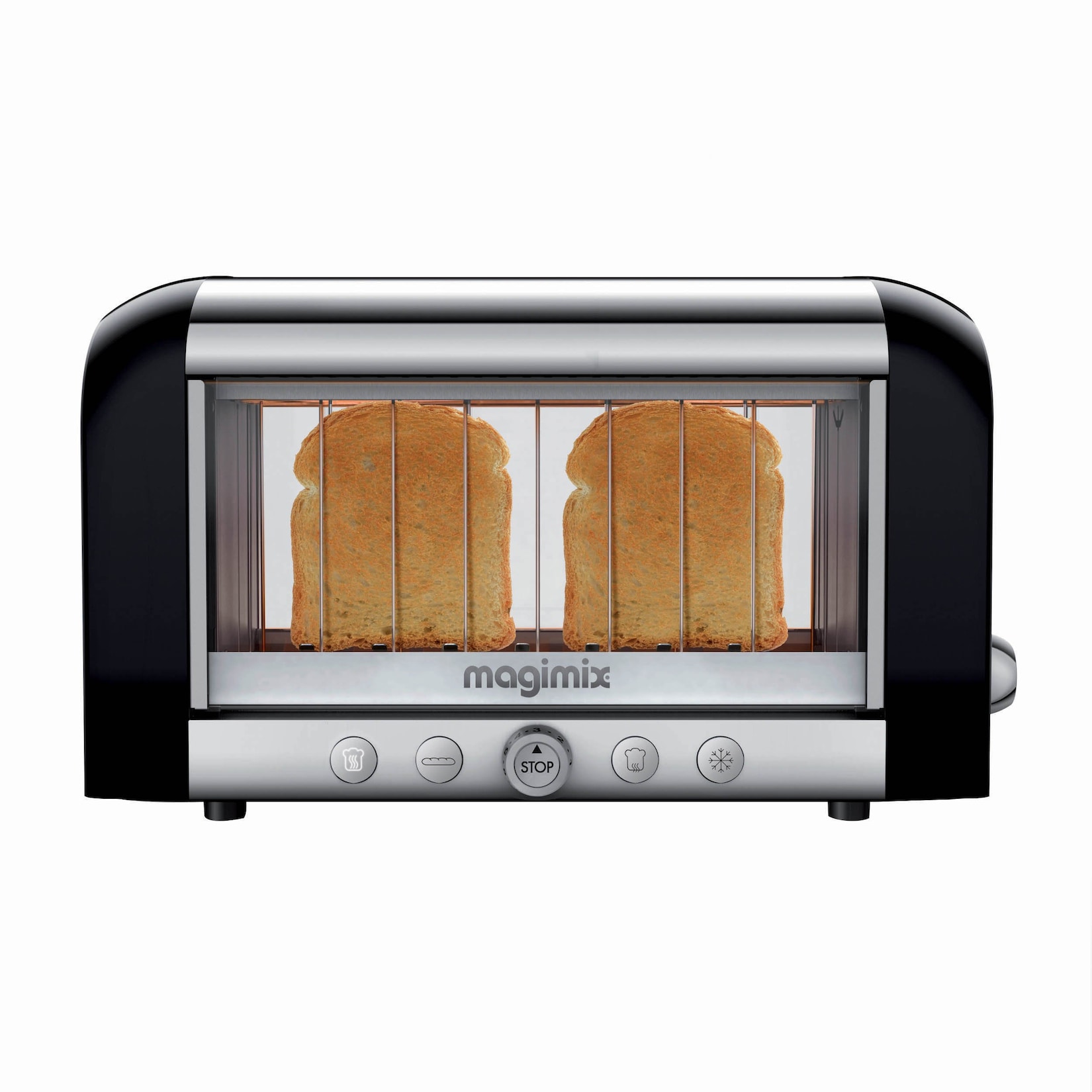 Magimix Vision black Langschlitz-Toaster (Großes Sichtfenster mit Doppelverglasung, breiter Schlitz für Brötchen/Baguette)