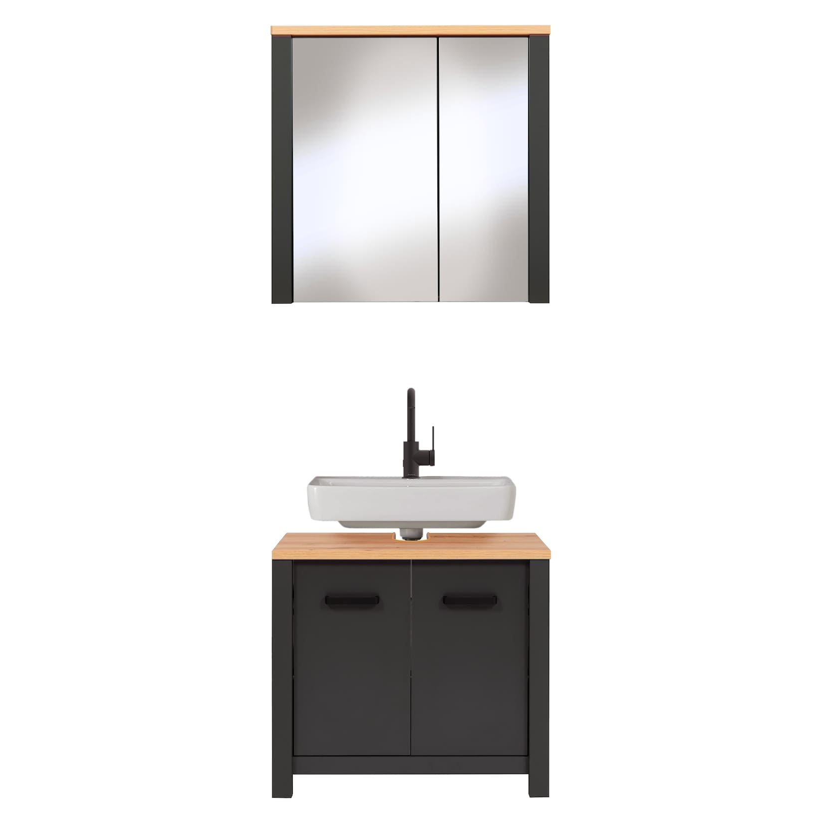 Badmöbel-Set Carbona 2-teilig, Waschbeckenunterschrank & Spiegelschrank, Anthrazit/Artisan Eiche