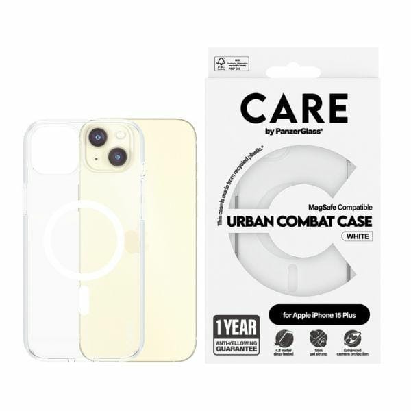 CARE by PanzerGlass Flagship Case Transparent Urban Combat w. White MagSafe iPhone 15 Plus