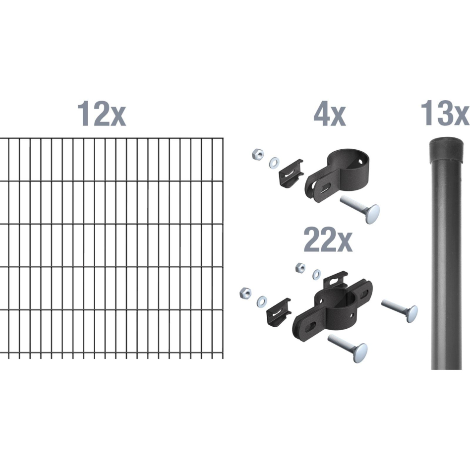 Alberts Einstabmatten Zaun-Set anthrazit, zum Einbetonieren, 75 cm, 24 m