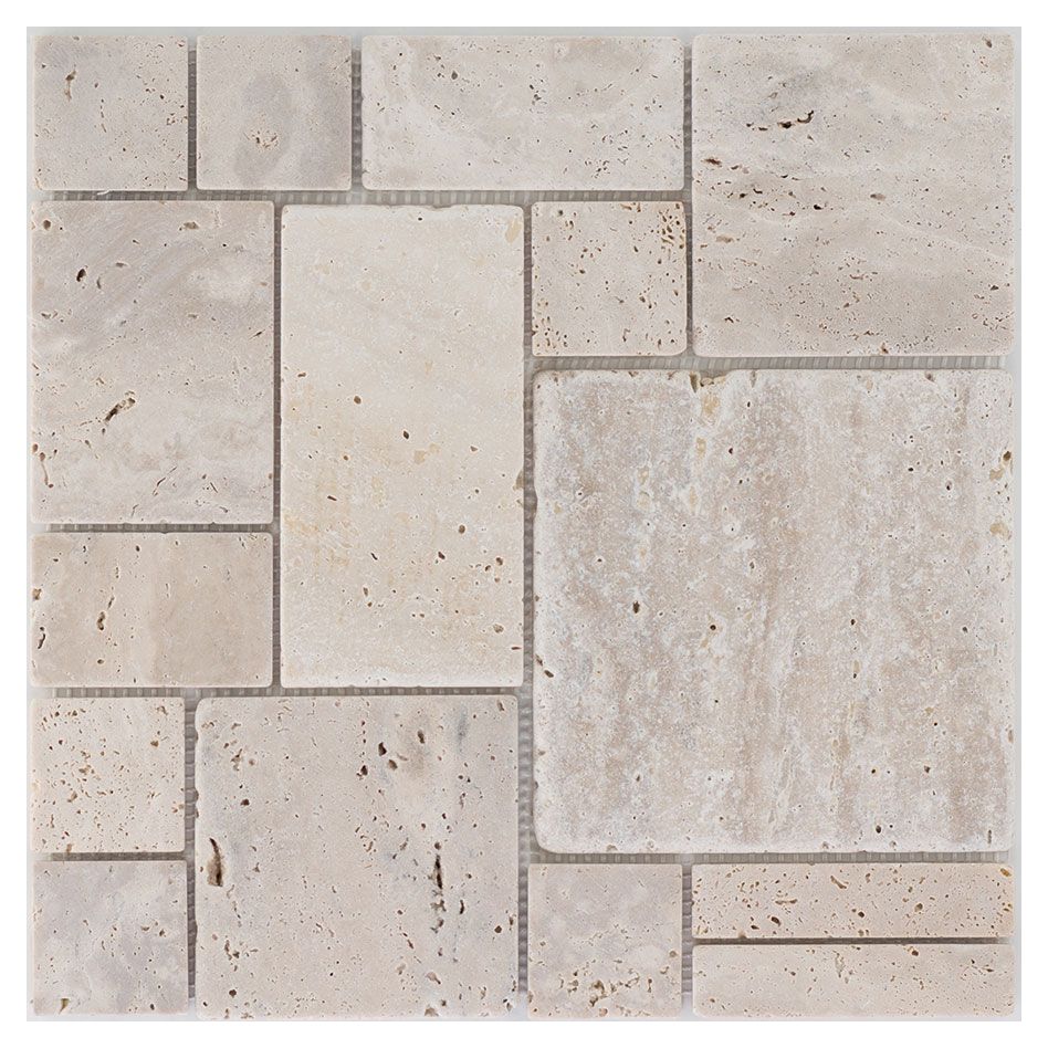 Wellker Natursteinmosaik Multiformat Travertin Ivory / Römischer Verband getrommelt 30,5x30,5 cm Mosaikfliesen, 1 Pack günstig