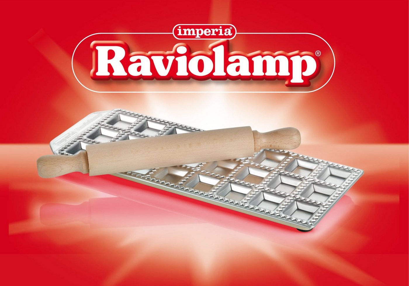 imperia Ravioliform, Aluminium, für 24 Ravioli, inkl. Nudelholz, Aluminium Bild 2