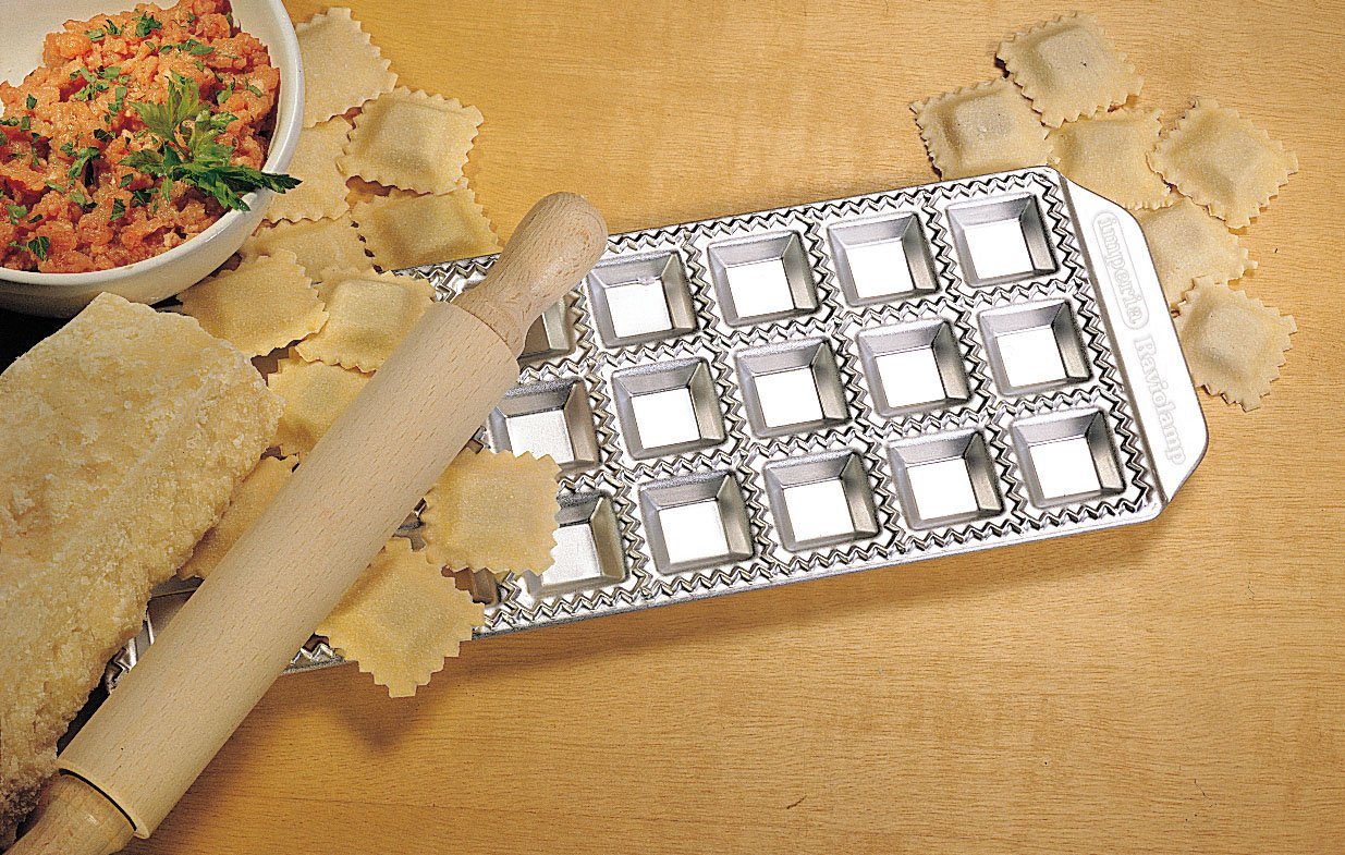 imperia Ravioliform, Aluminium, für 24 Ravioli, inkl. Nudelholz, Aluminium Bild 3