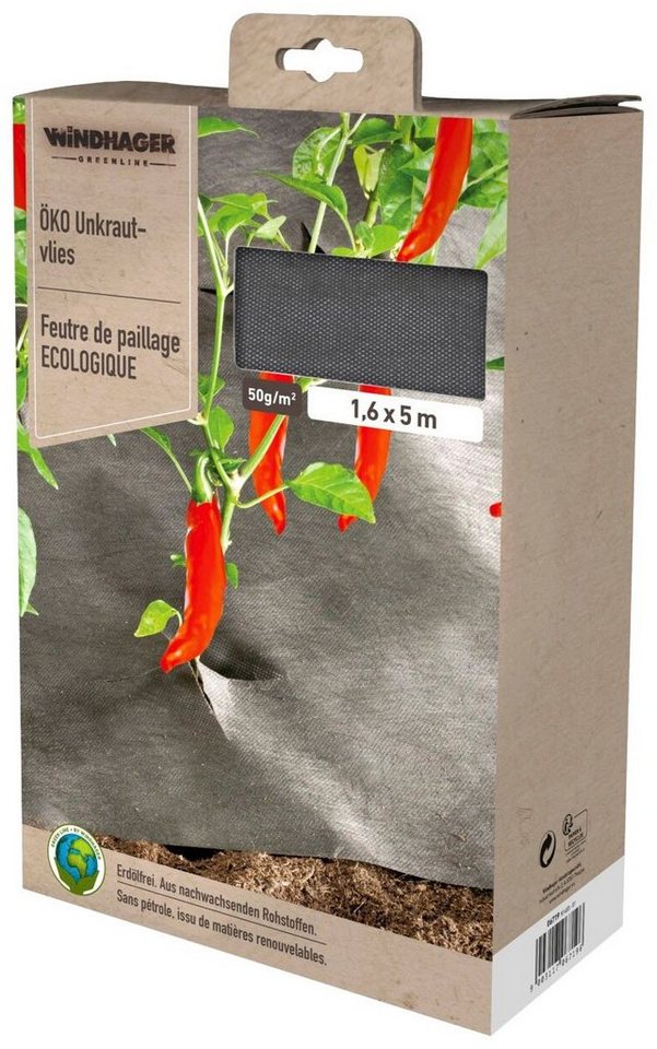 Windhager Unkrautvlies Gartenvlies gegen Unkrautwachstum Unkrautfolie für Garten, Beet, (1-St), erhältlich in 5 x 1,6 oder 10 x 1 m, 50 g/m² Bild 2