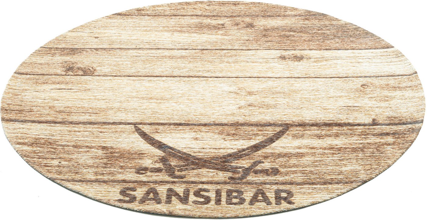 Sansibar Teppich Keitum 009, rund, Höhe: 3 mm, Flachgewebe, Motiv Holzdielen & gekreuzte Säbel Bild 2