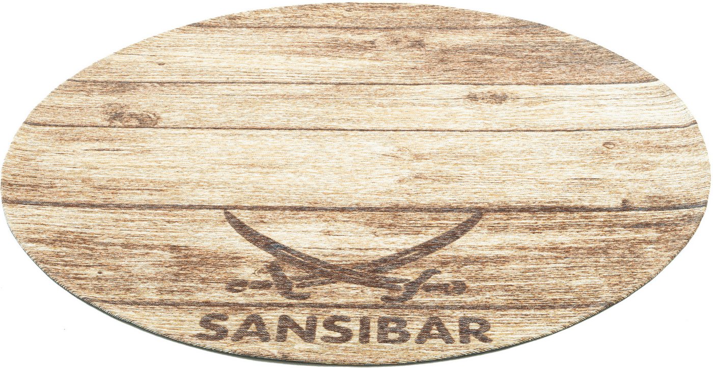 Sansibar Teppich Keitum 009, rund, Höhe: 3 mm, Flachgewebe, Motiv Holzdielen & gekreuzte Säbel Bild 3