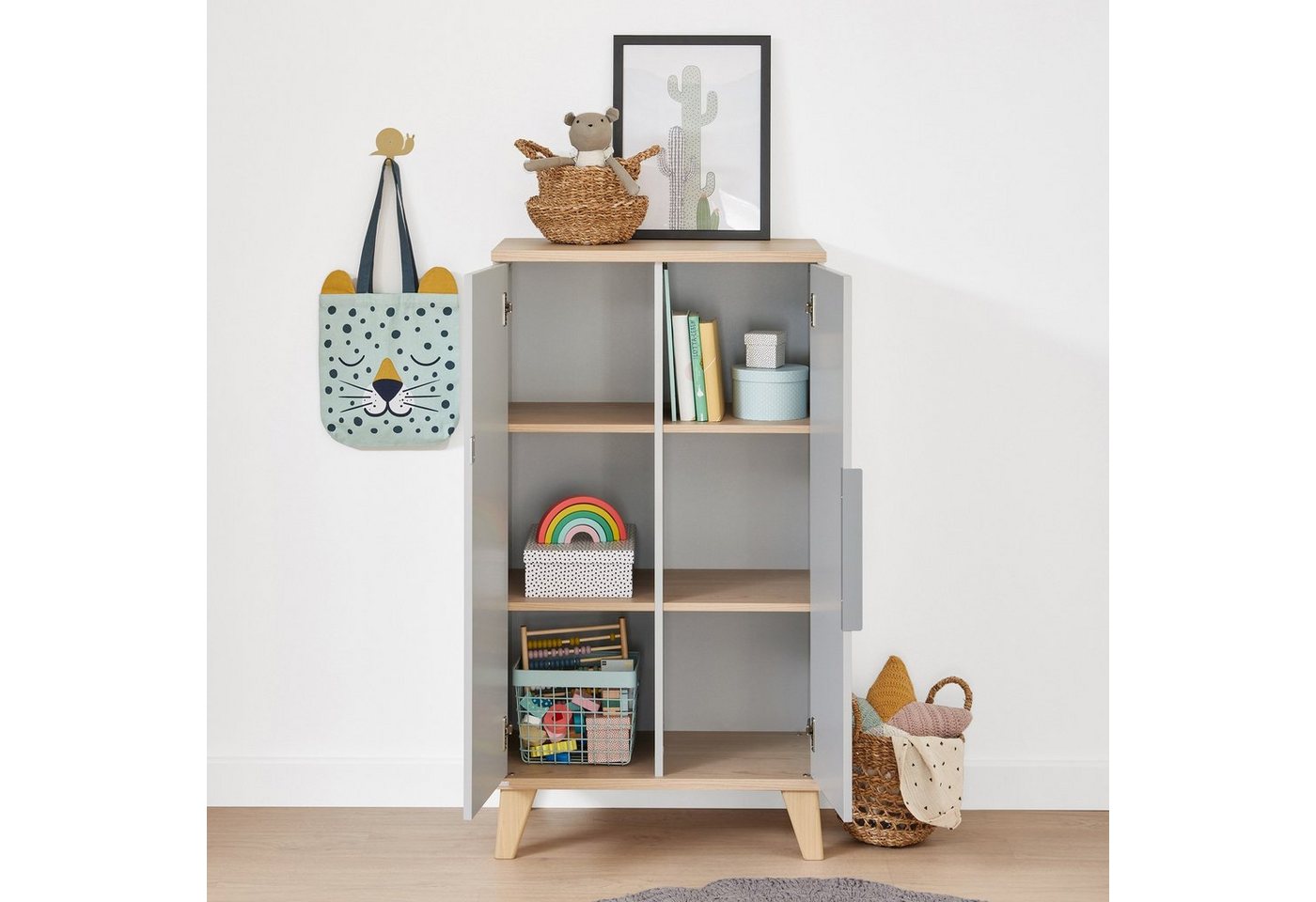 PAIDI Standregal FIENE in Grau, 2 Türen mit Soft-Close, 6 Fächer, stabiles und langlebiges Regal aus Holz, geprüfte Qualität Bild 5