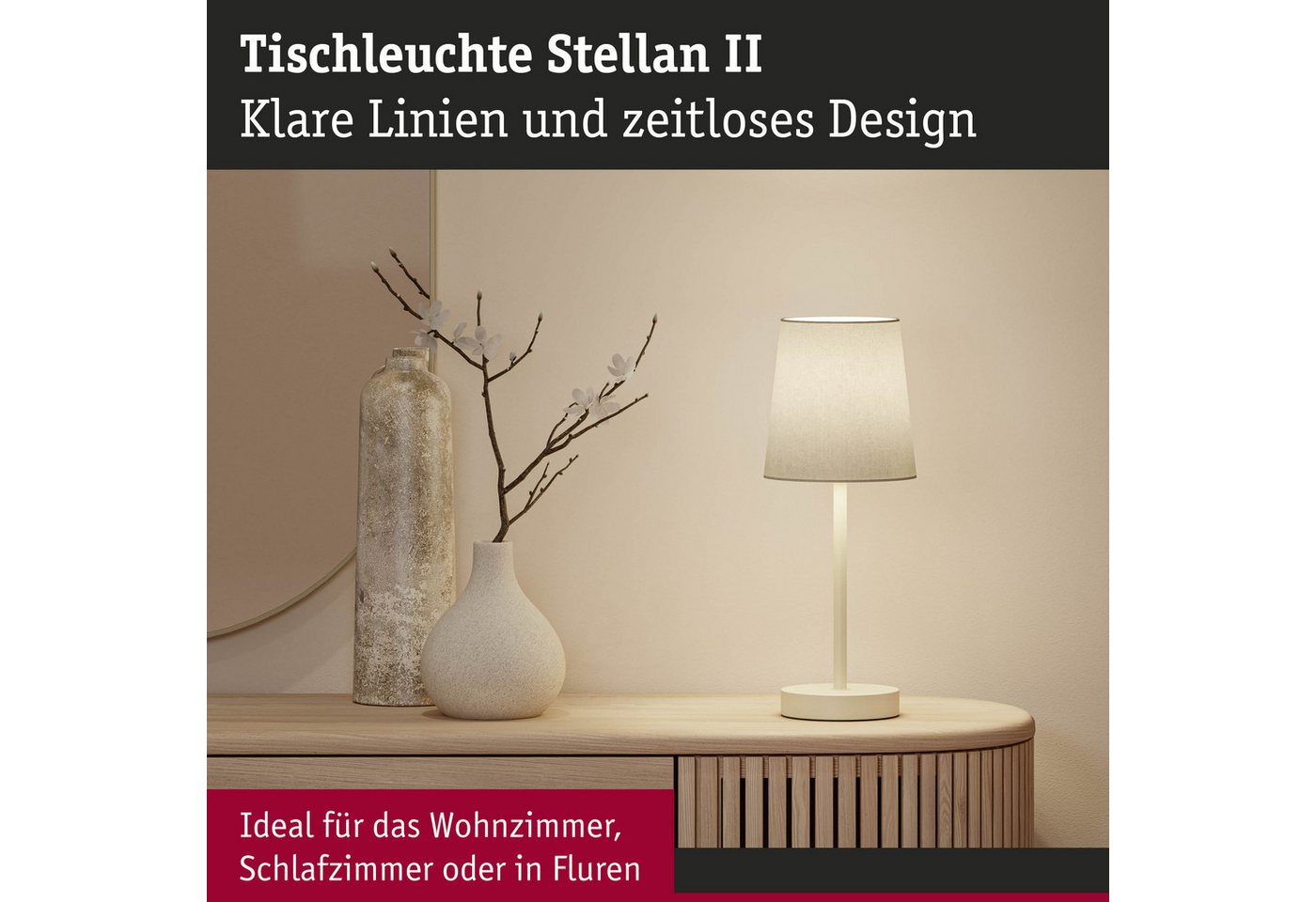 Paulmann Tischleuchte Stellan II max.1x20W E27 230V, Ein-/Ausschalter, ohne Leuchtmittel, Dimmbar