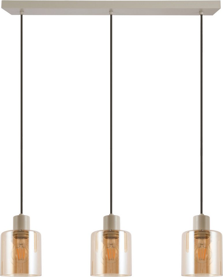 Brilliant Pendelleuchte Lyska, ohne Leuchtmittel, 72 x 12,5 x 120 cm, 3x E27 Fassung, Metall/Glas, beige/bernsteinfarben