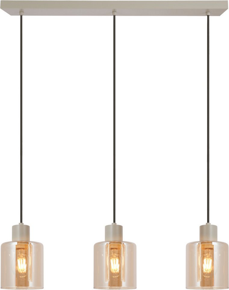 Brilliant Pendelleuchte Lyska, ohne Leuchtmittel, 72 x 12,5 x 120 cm, 3x E27 Fassung, Metall/Glas, beige/bernsteinfarben Bild 3