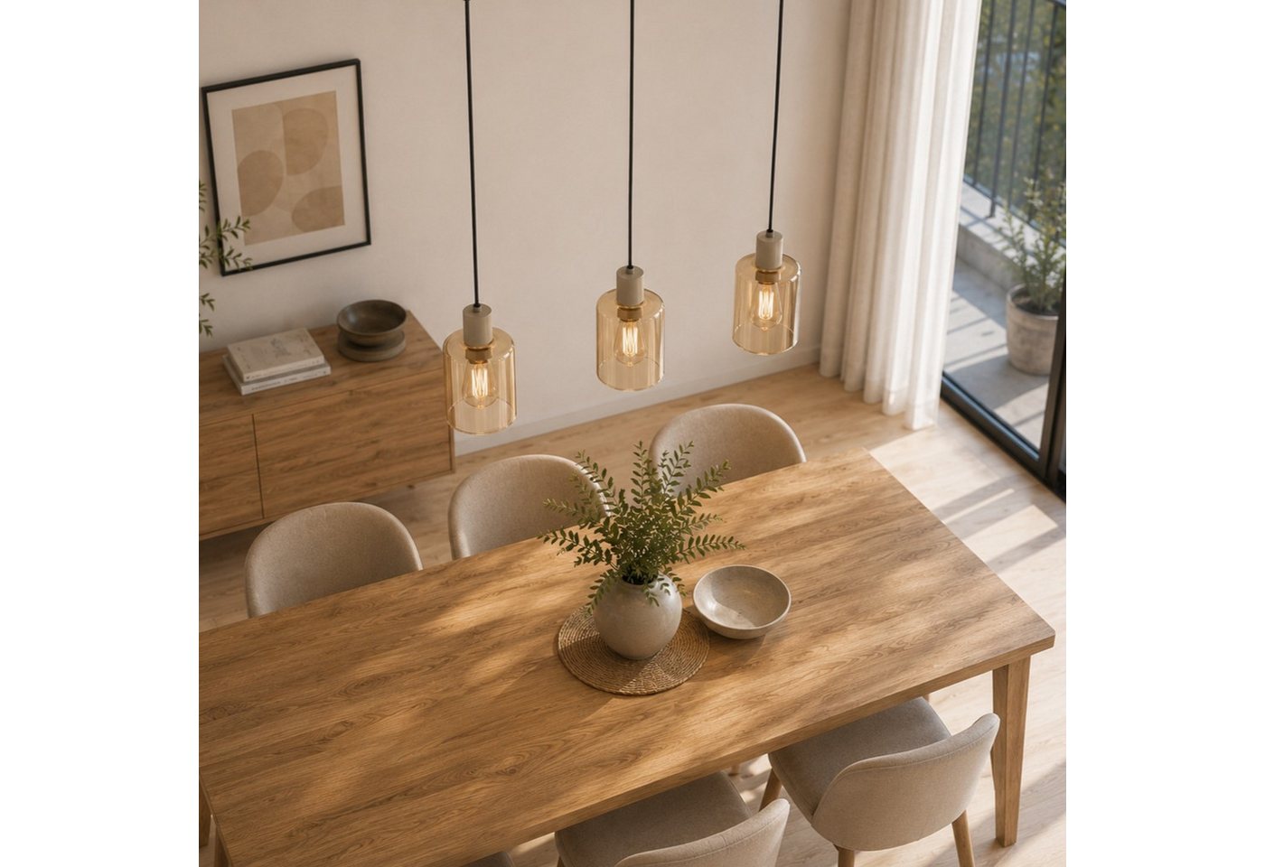 Brilliant Pendelleuchte Lyska, ohne Leuchtmittel, 72 x 12,5 x 120 cm, 3x E27 Fassung, Metall/Glas, beige/bernsteinfarben Bild 4
